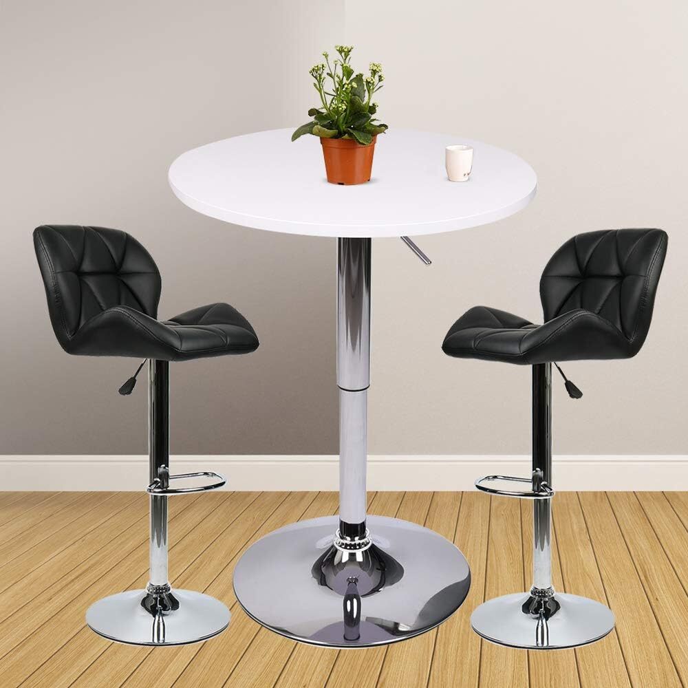Bar Table Set 3 Pcs Adjustable Counter Height Bar Stools 360° Swivel Pub Kitchen