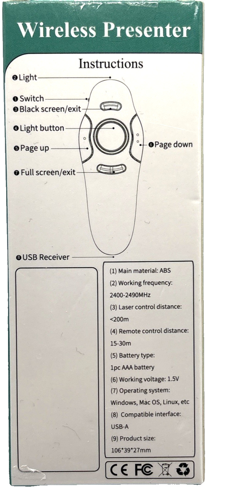 Wireless Presenter for PowerPoint Presentations USB Dongle Presenter WP08-R