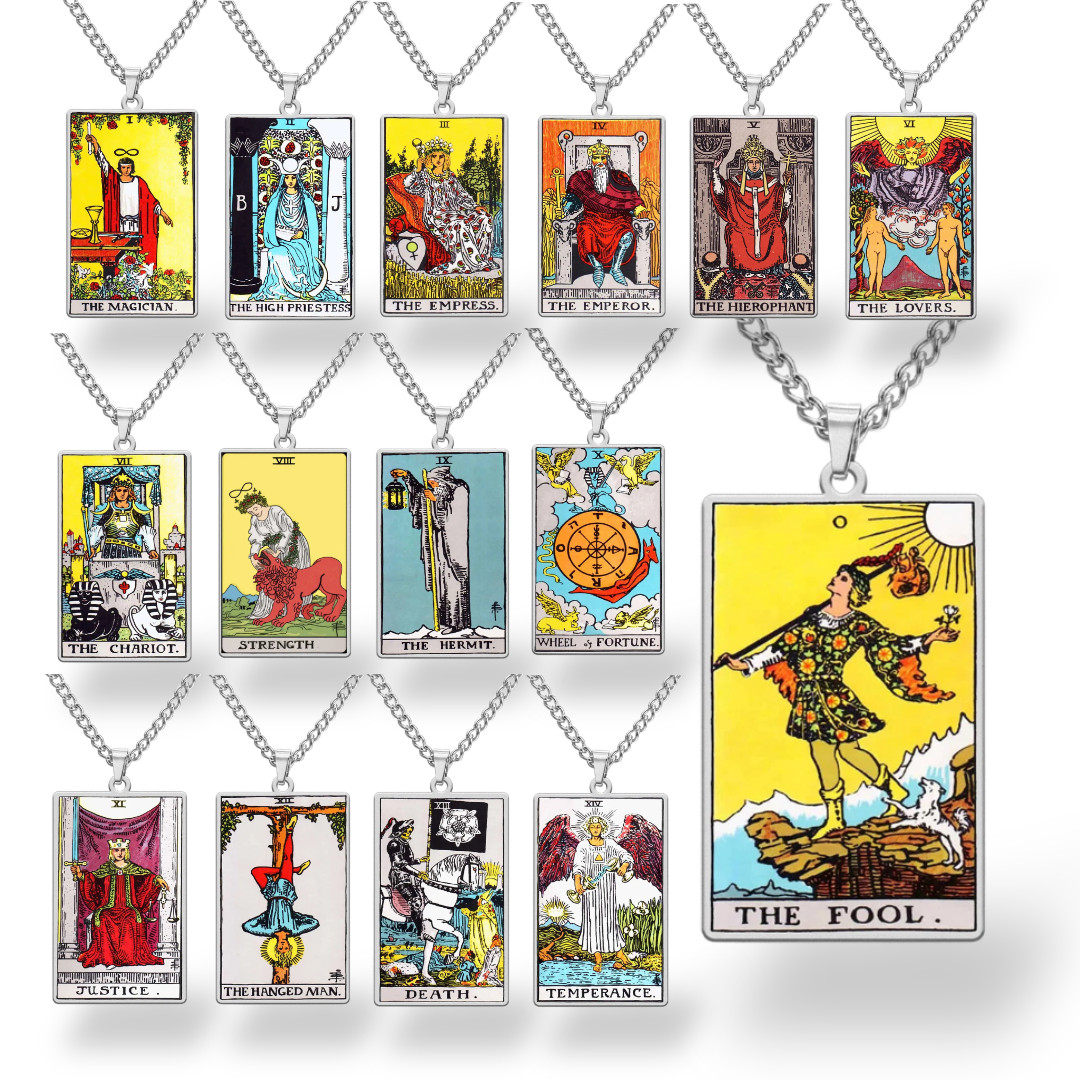 Colored Tarot Card Necklace • Colorful Stainless Steel Major Arcana Pendant
