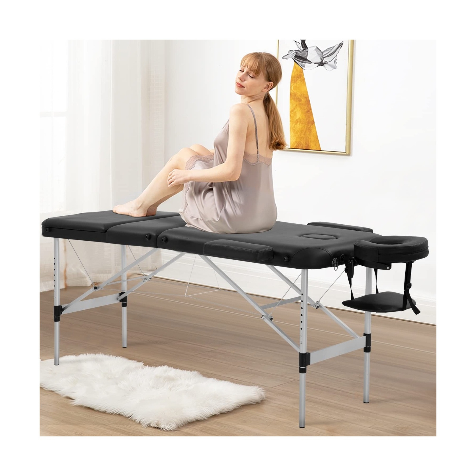 Massage Table Portable Massage Bed 3 Folding 73 Inch Height Adjustable Alumin...