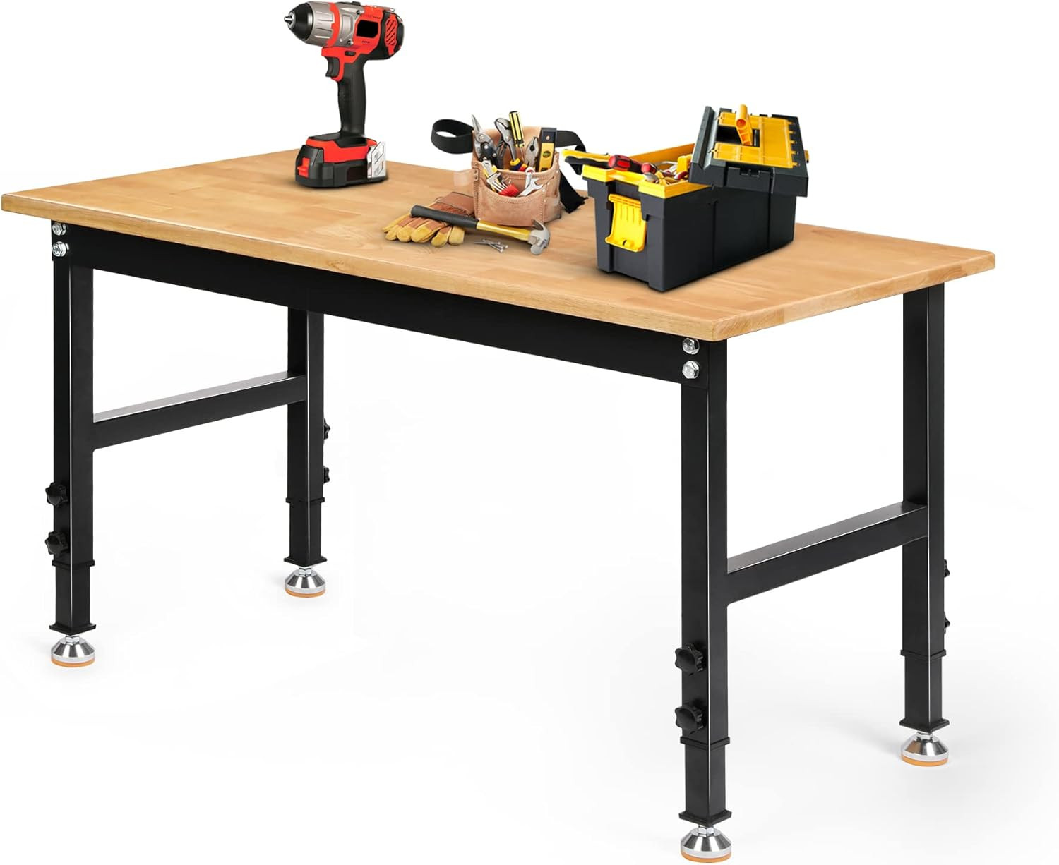 Betterhood 48" Heavy-Duty Adjustable Workbench for Garage, Rubber Wood Shop Tabl