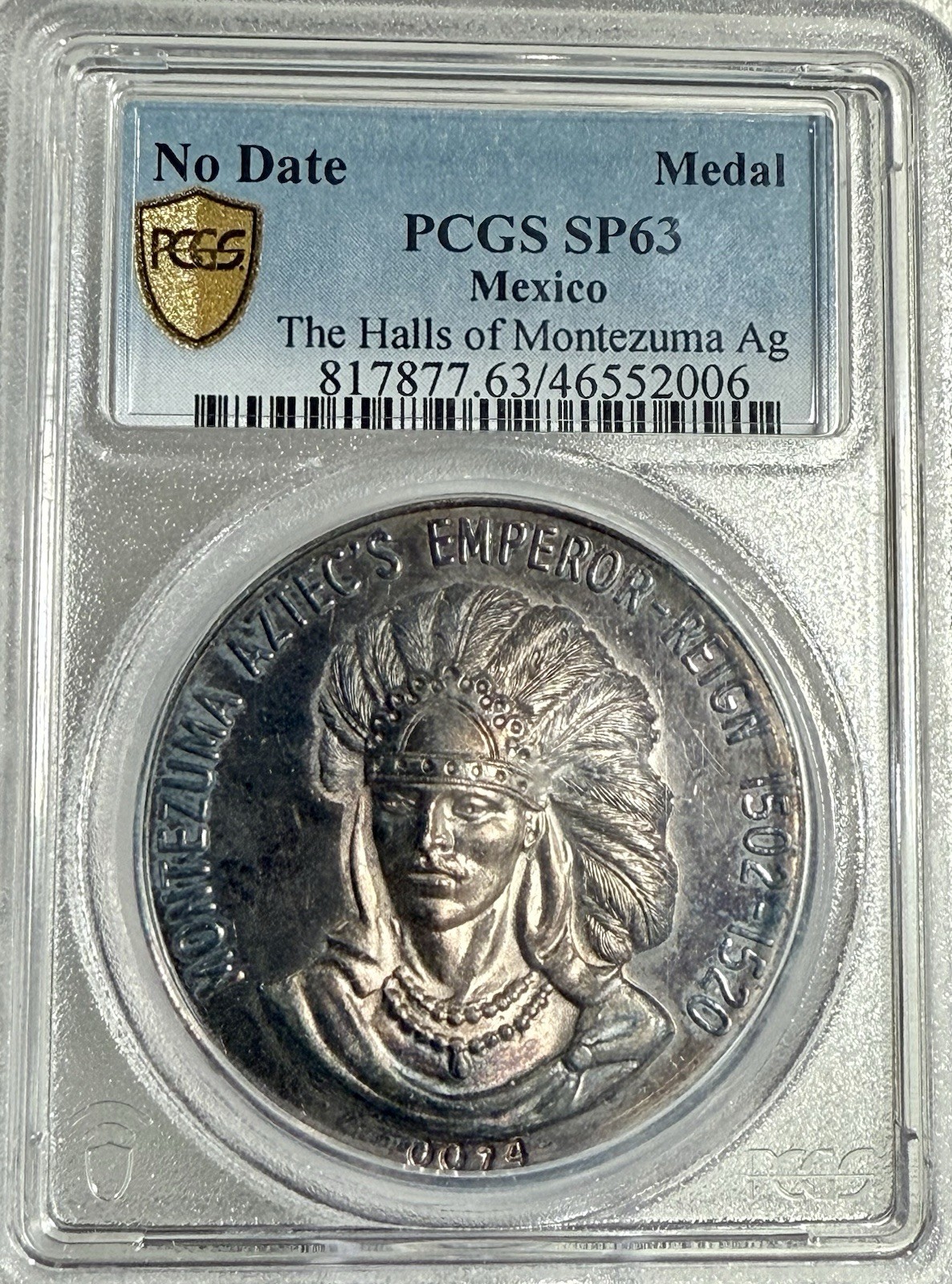 Mexico Undated Halls Of Montezuma Silver Medal PCGS SP63.  Beautiful Tone!