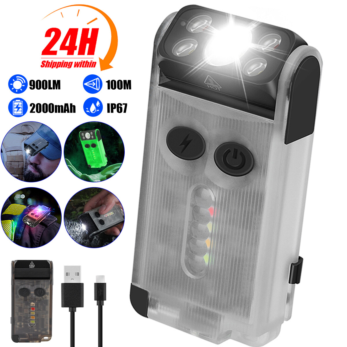Keychain LED Flashlight Mini Light Rechargeable Torch USB Pocket EDC Lamp Work