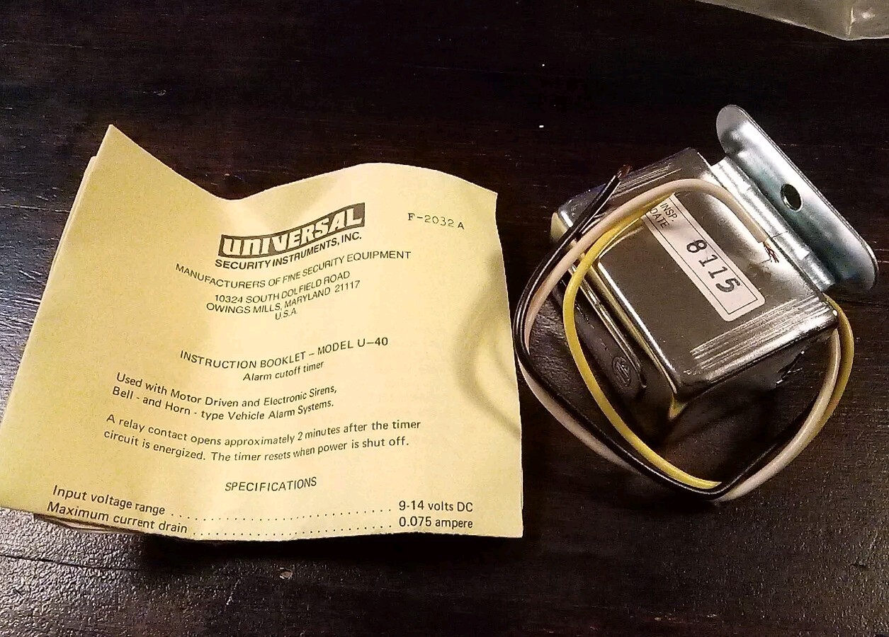 NOS - Universal Security Instruments, Inc. Alarm Cutoff Timer Model U-40