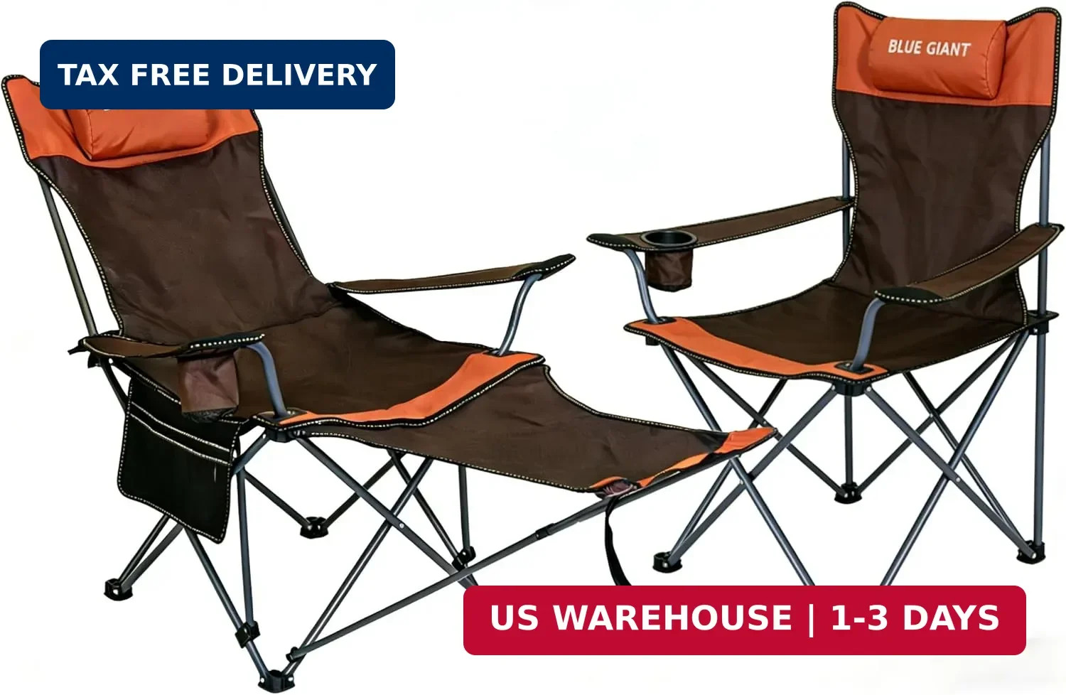2 Pack Adjustable Folding Camping Chairs with Detachable Footrest and Headrest,