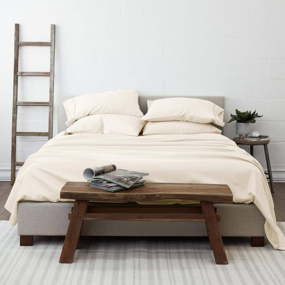 6-Piece Ivory Solid Microfiber King Sheet Set Free Shipping New