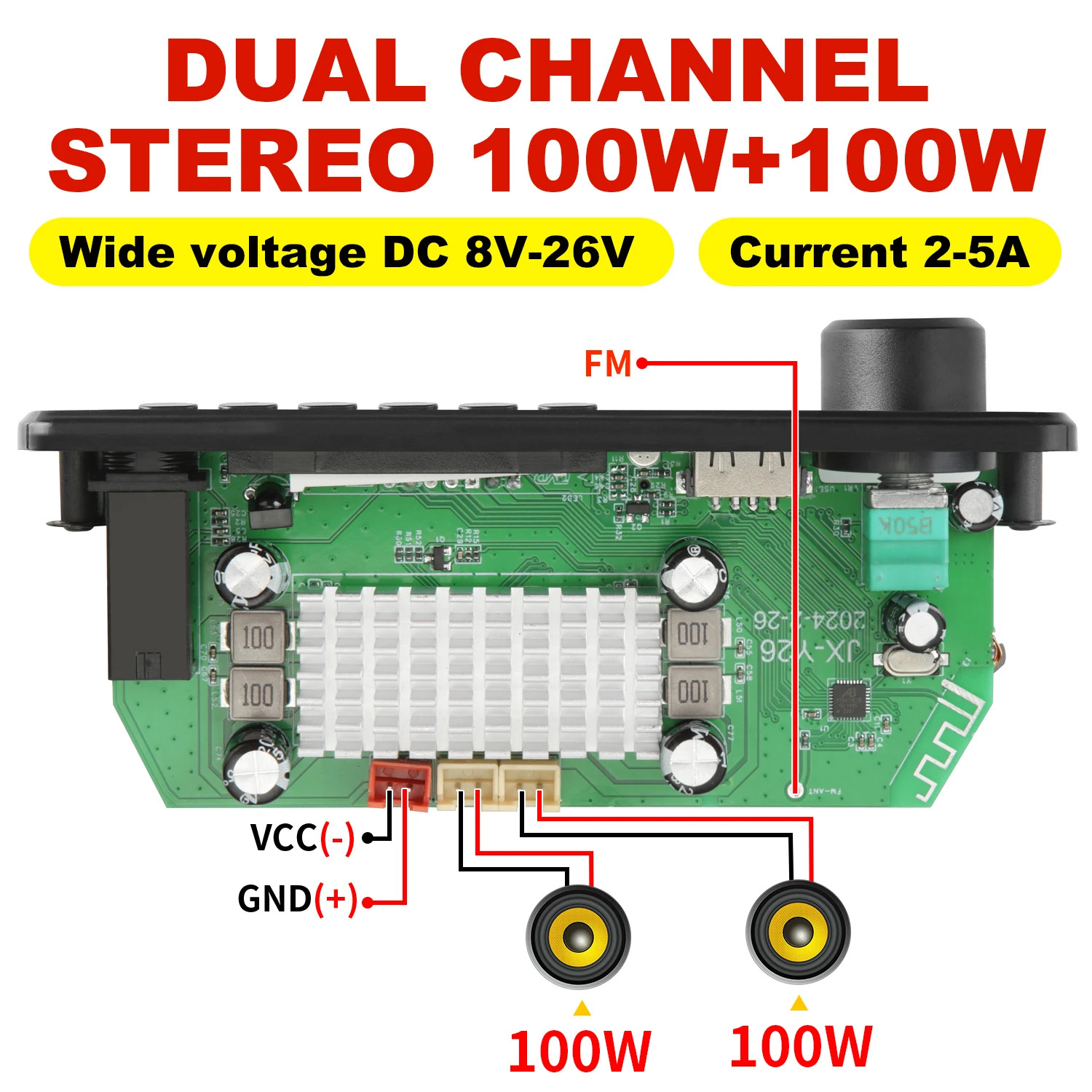 200W Bluetooth Amplifier DIY MP3 WAV Decoder Board - Wireless 12V Power