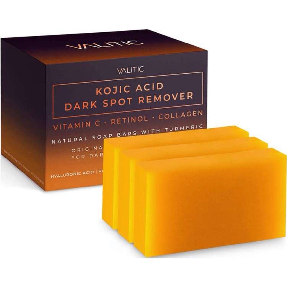 Valitic Kojic Acid Dark Spot Remover Soap Bar with Vitamin C & Turmeric(pack3)