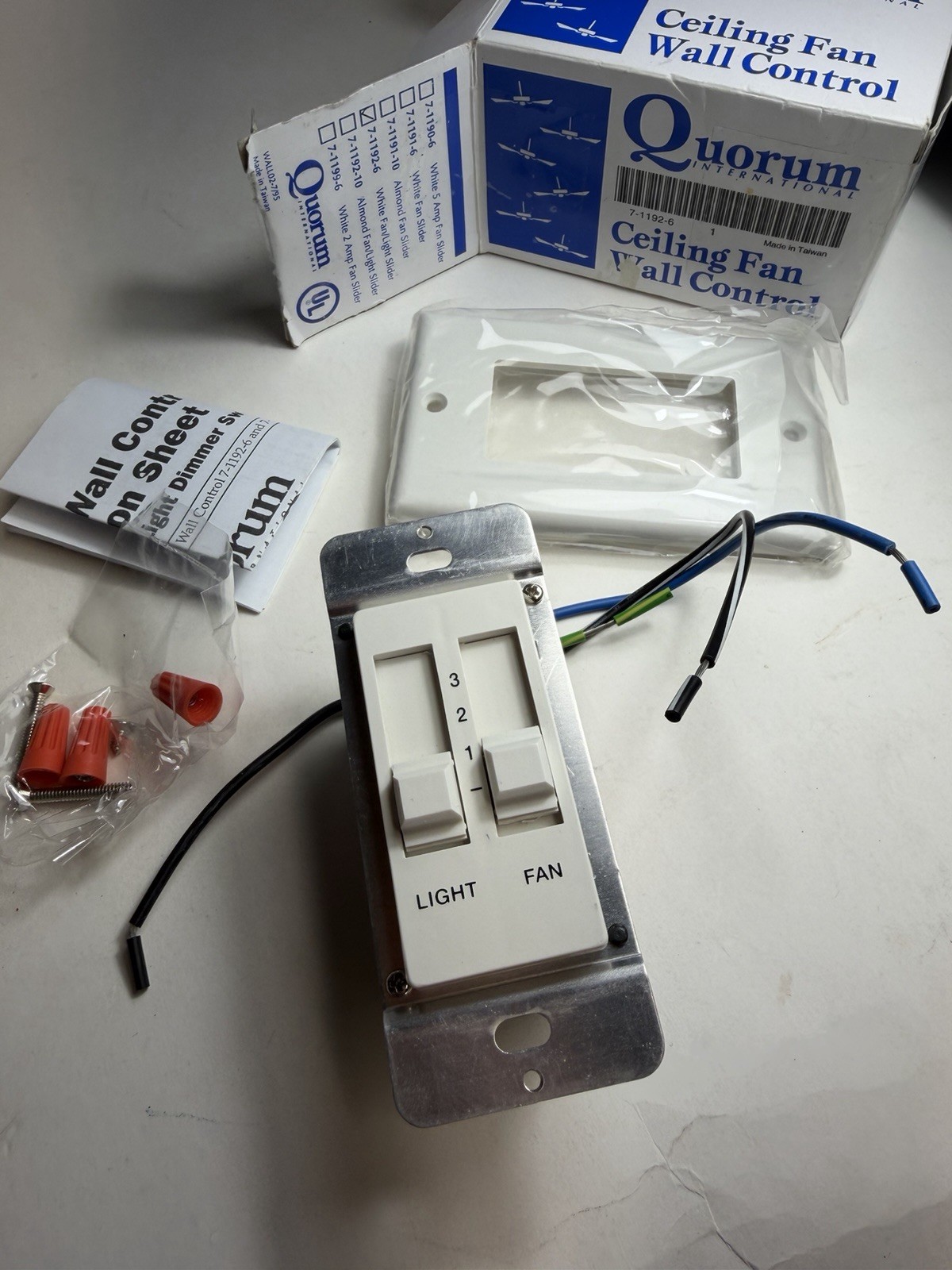 Quorum 7-1192-6 Slider FaN Light Switch Remote Control Aluminum Finish White New