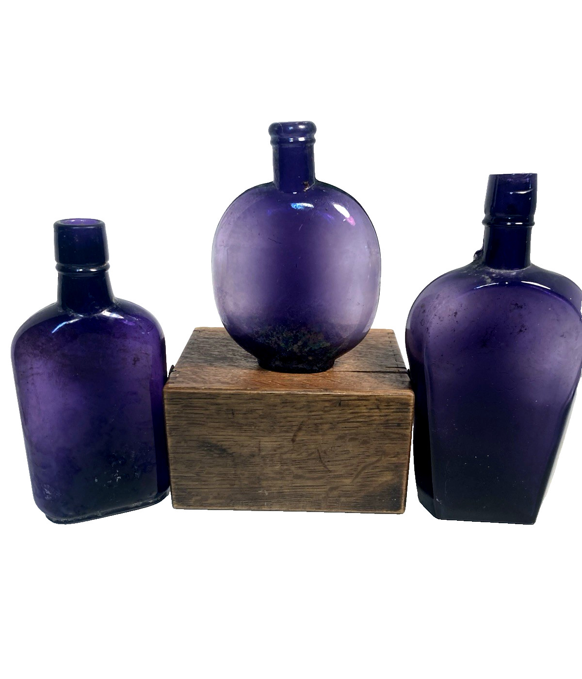 Vintage Purple Glass Whiskey Bottles, NOT embossed, 2 Dug bottles and PUMPKIN