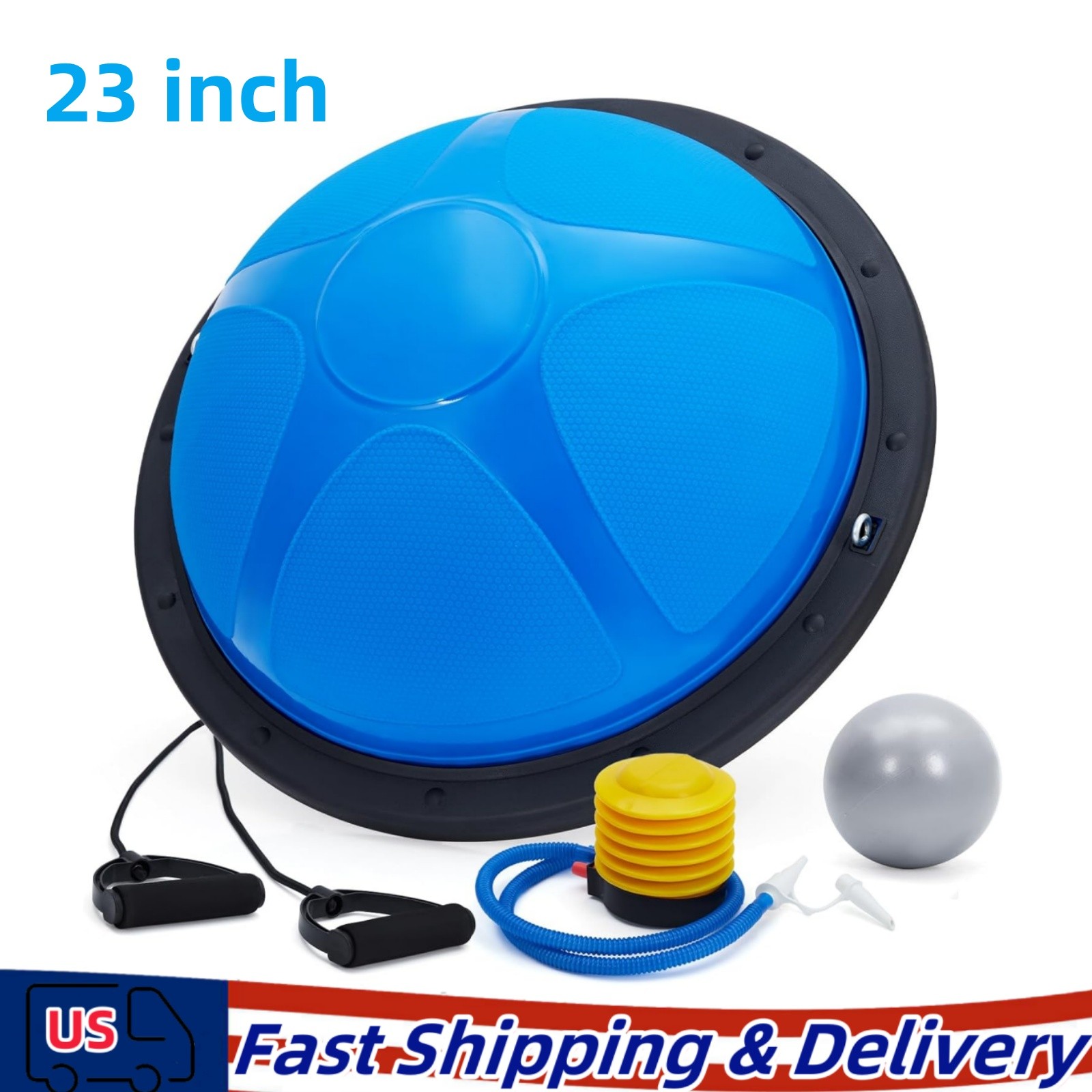 23" Half Exercise Ball Trainer Yoga Balance Stability Ball Resistance Band New