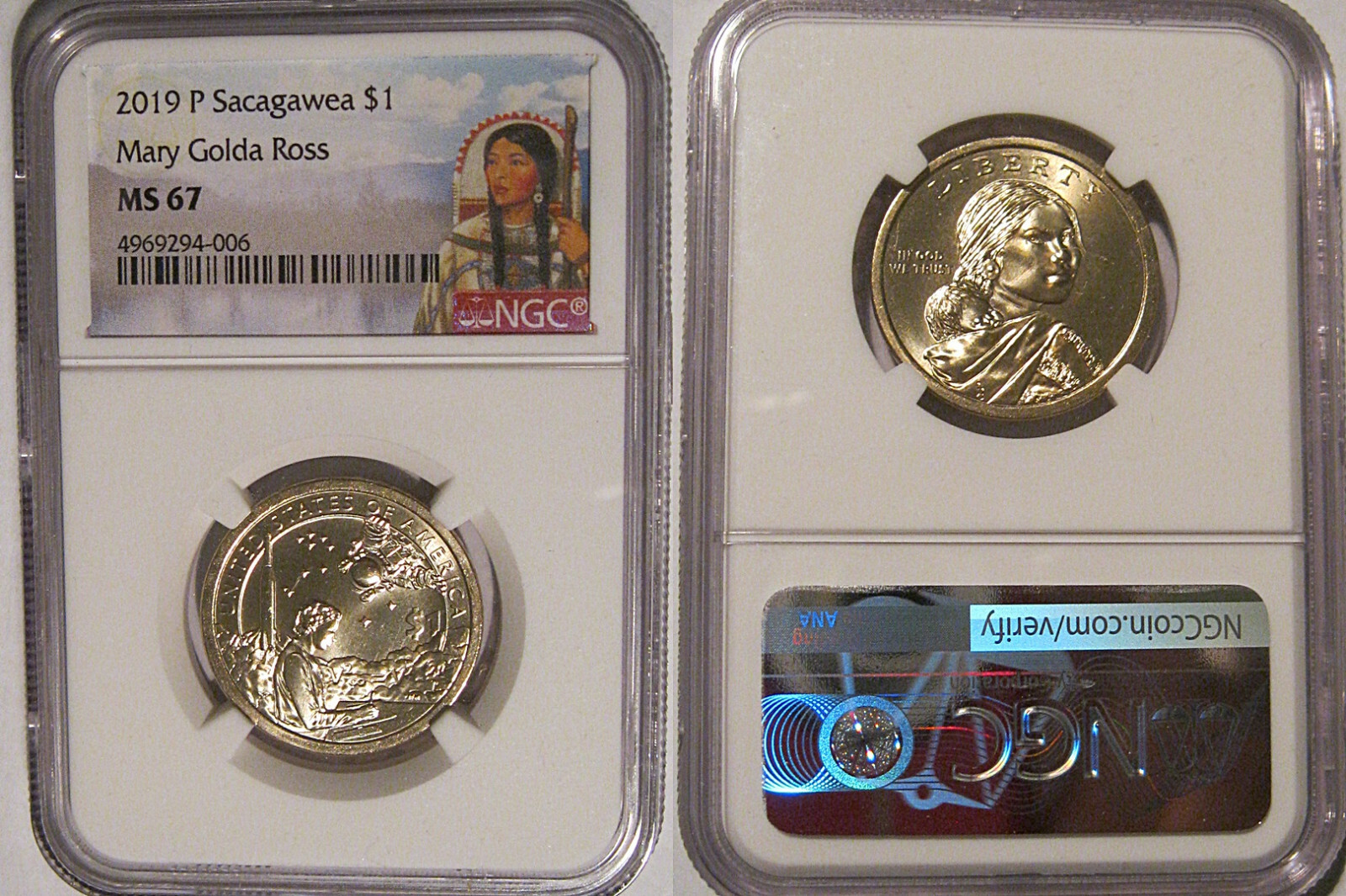 2019 P Native Sacagawea Dollar $1 NGC MS 67 Mary Golda Ross