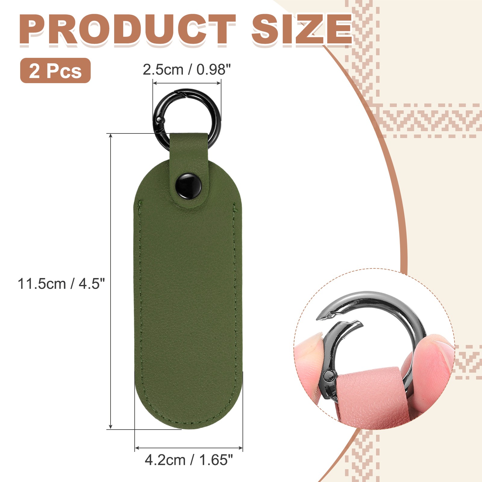 2 Pcs 5"x1.7" Leather USB Flash Drive Holder with Keychain Portable,Green