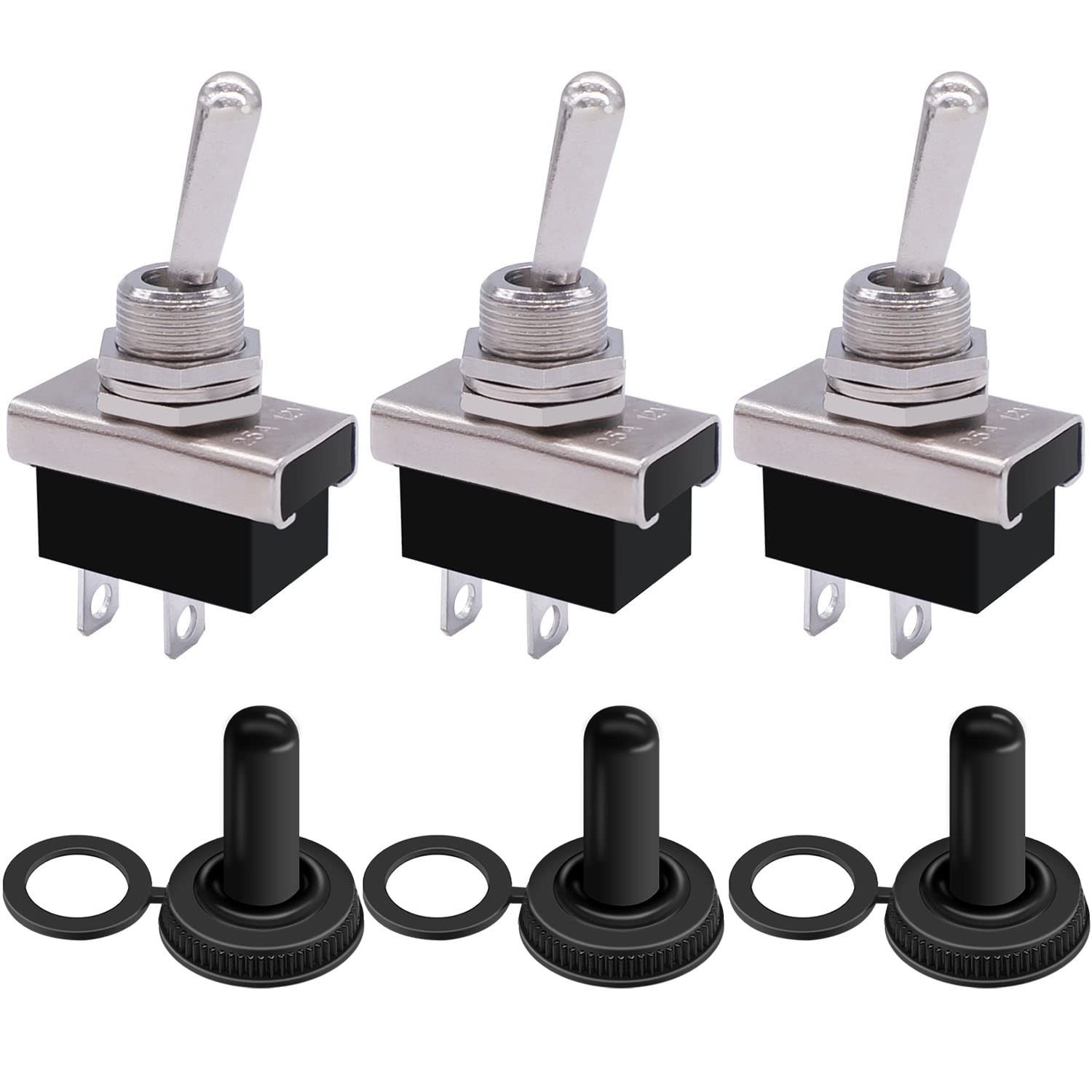 weideer 3Pcs Waterproof Toggle Switch 12V 25A 2 pin 2 Position SPST ON/Off To...