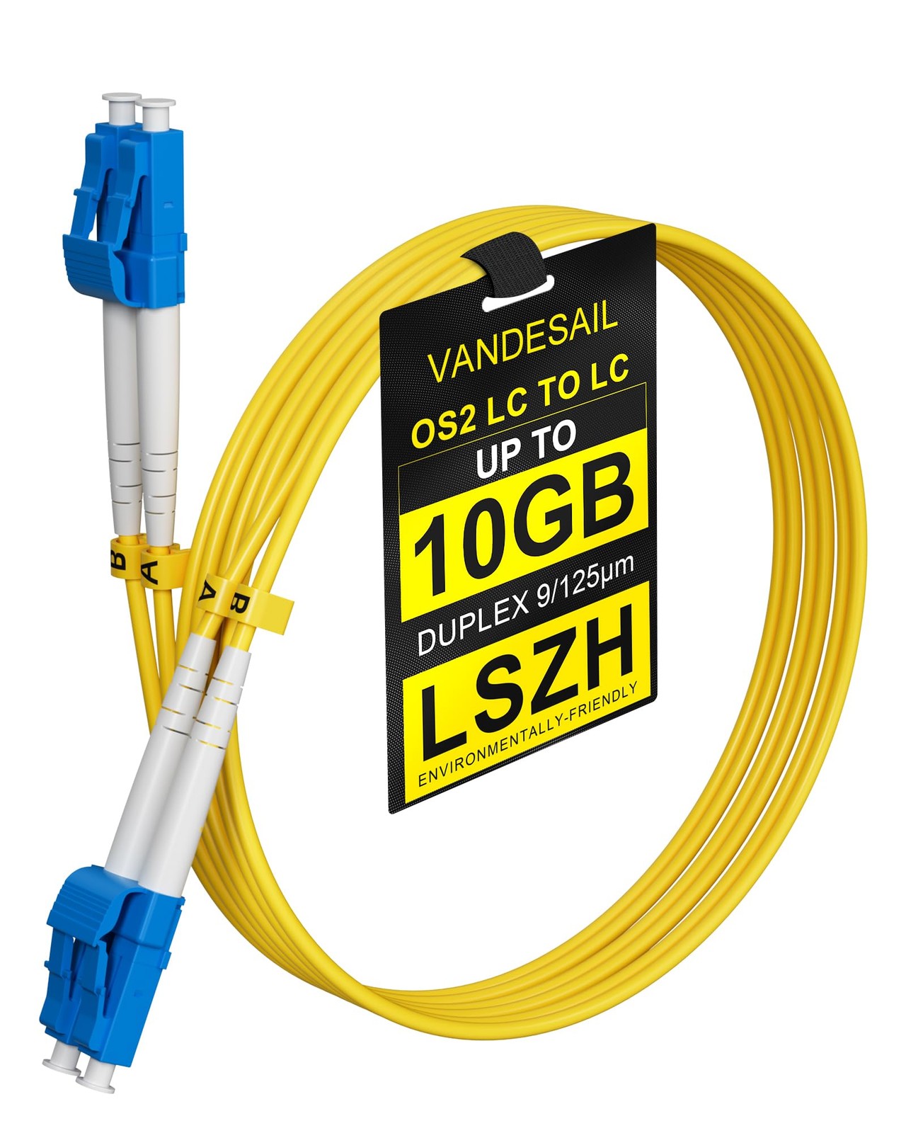 VANDESAIL 75FT OS2 LC to LC Fiber Cable Duplex 9/125μm Single Mode Patch Cord