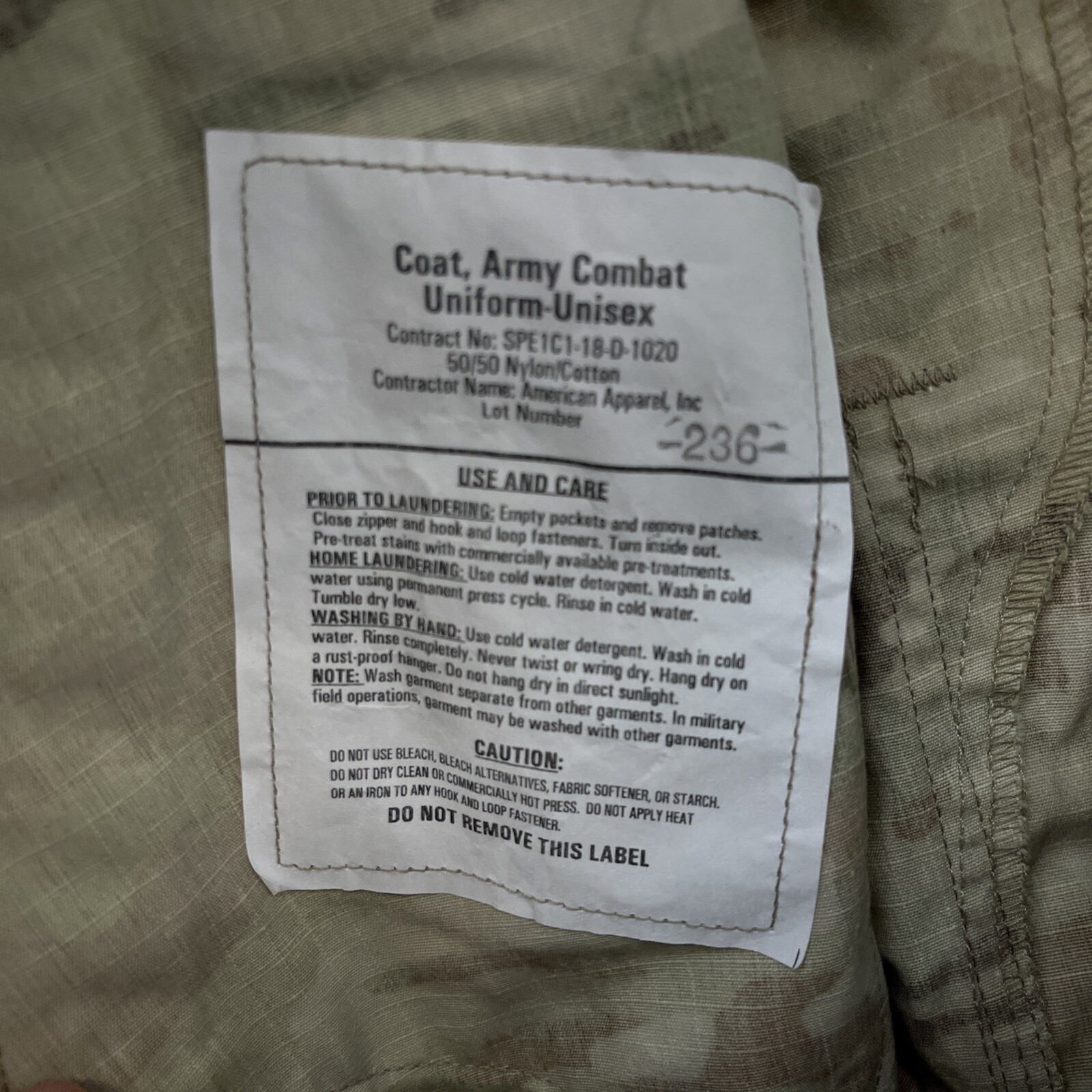 Army Combat Uniform Coat Medium Regular Unisex Insect Shield New