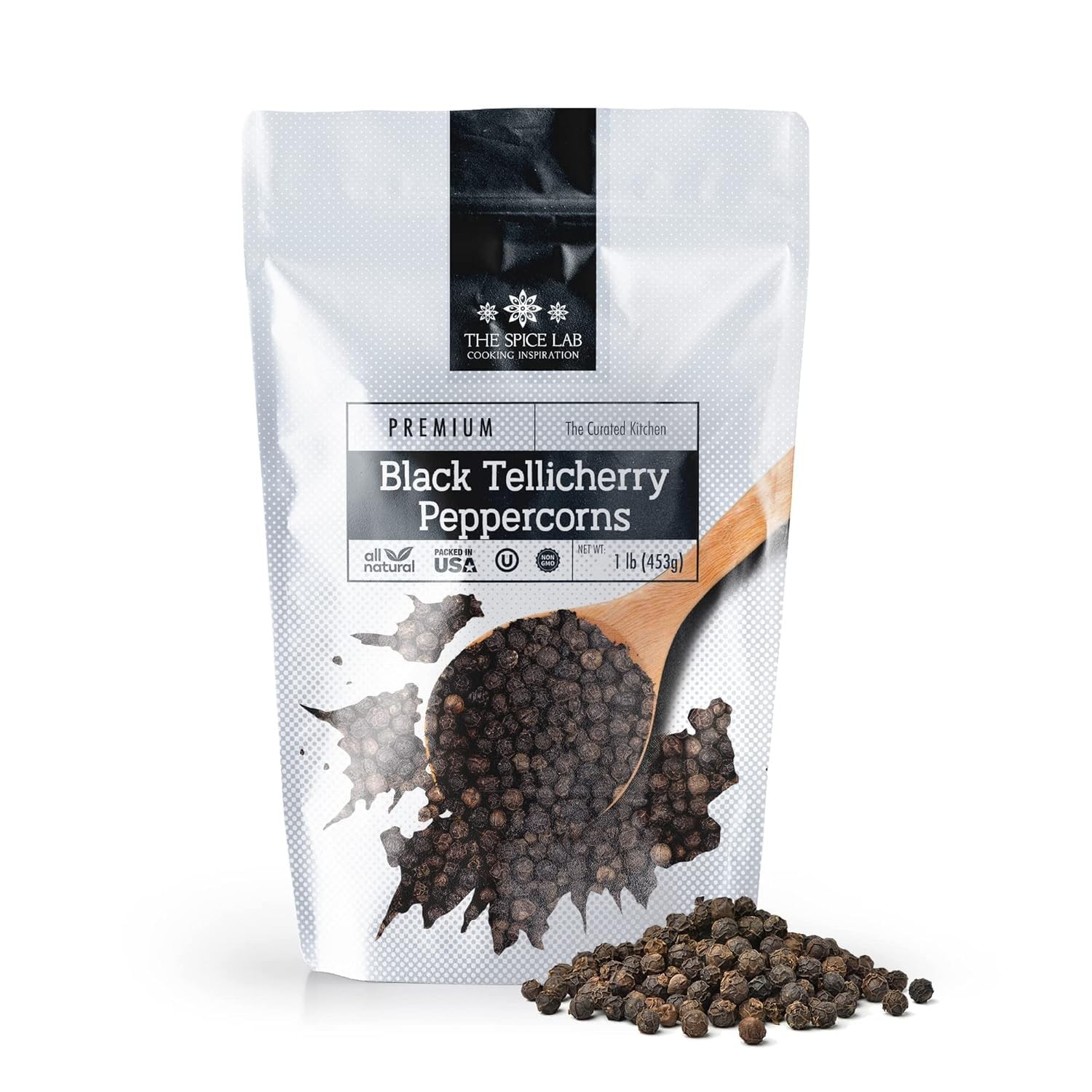 The Spice Lab Black Tellicherry Peppercorns for Grinder 1 Pound (Pack of 1)