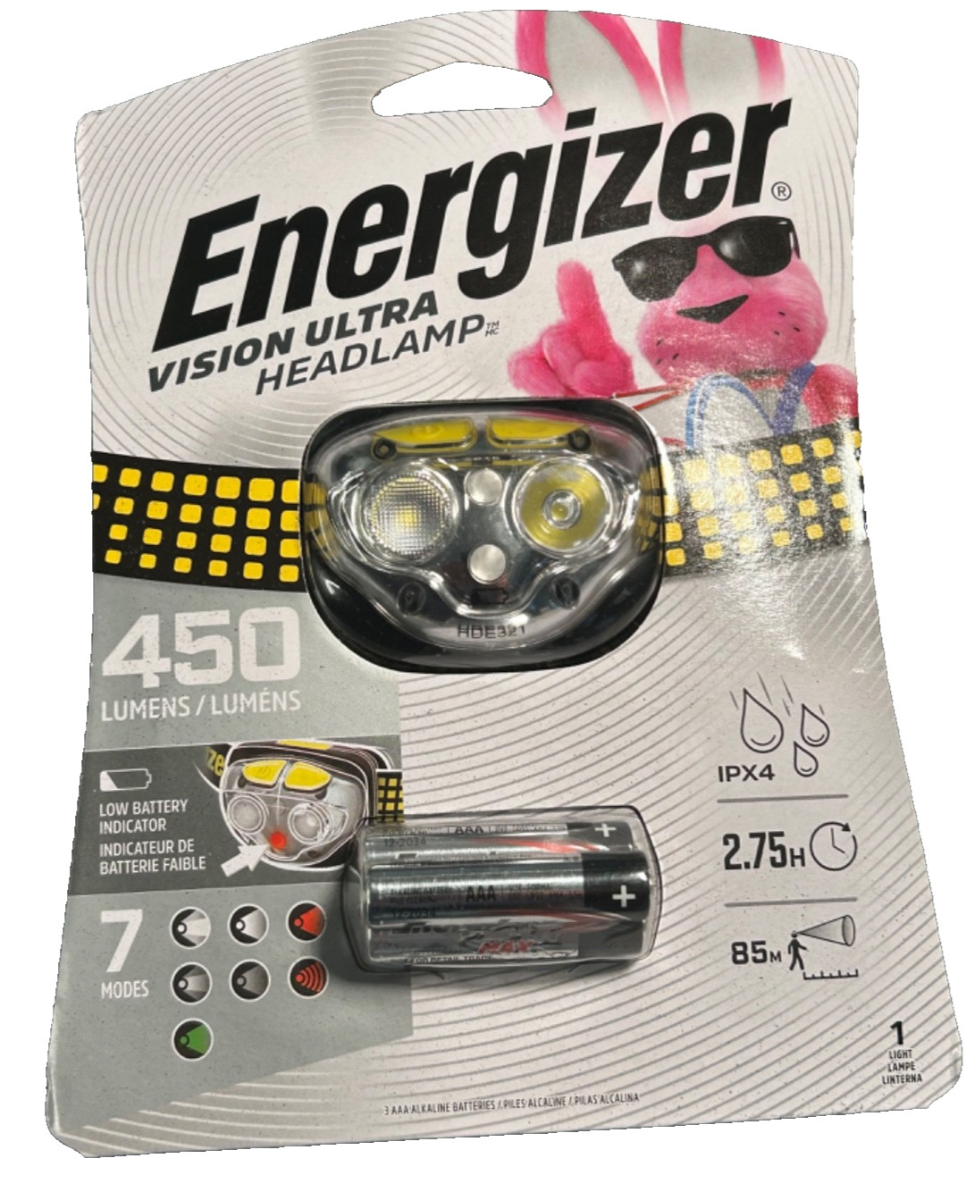 ENERGIZER VISION ULTRA HEADLAMP UPN-158411 450 LUMENS BLACK 3 AAA BATTERIES NEW