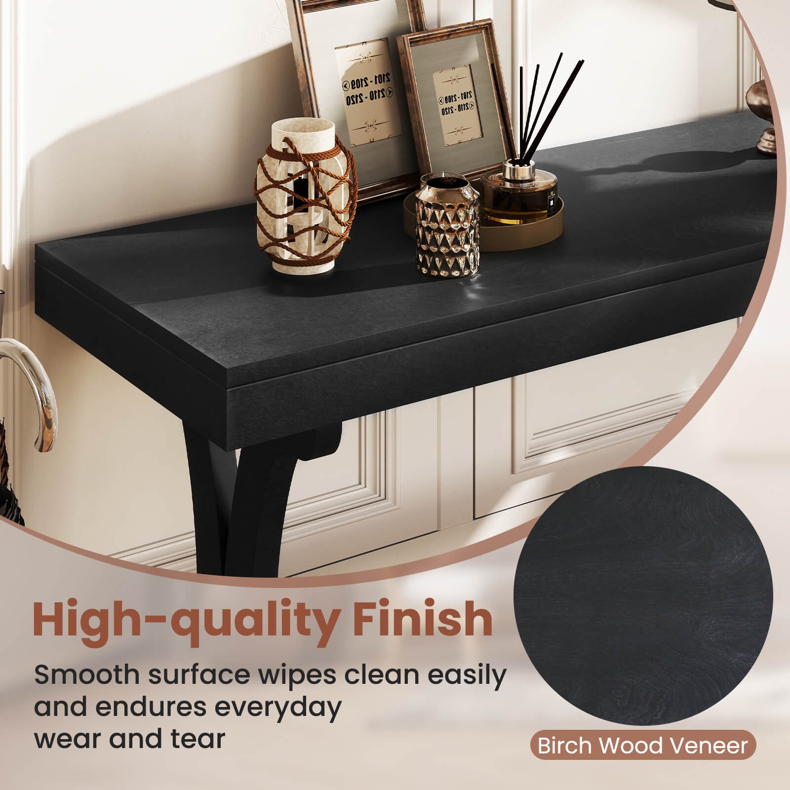 Narrow Console Table Vintage Accent Sofa Table with Open Storage Shelf Black