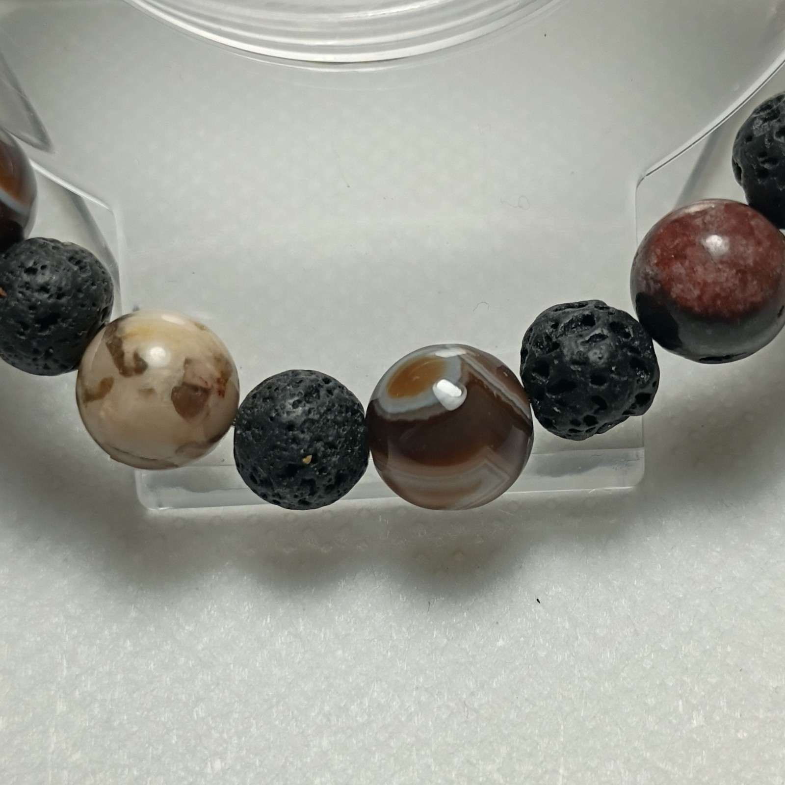 Multicolor Agate & Lava Rock Beaded Bracelet, Round Beads