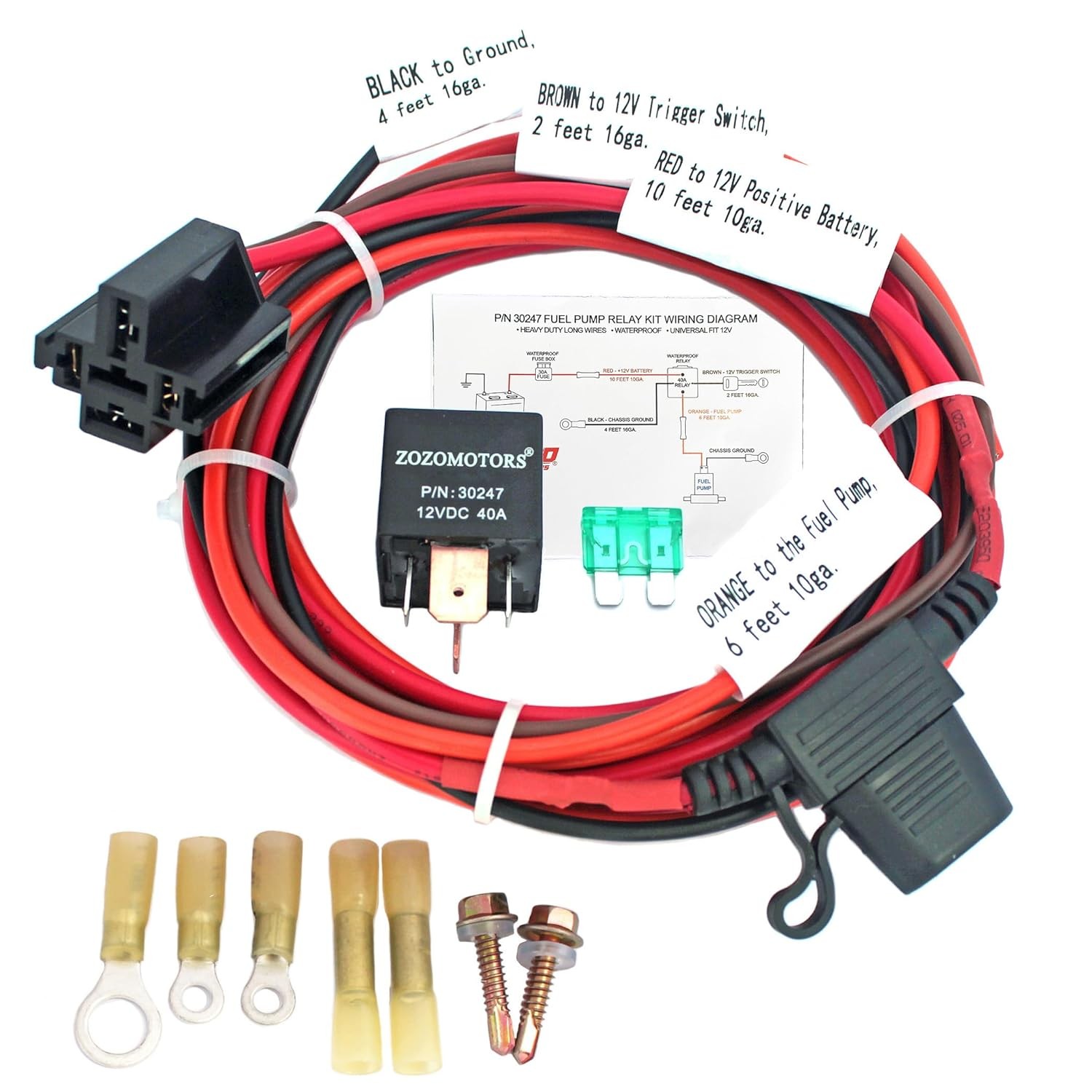 Electric Fuel Pump Relay Kit Fuel Pump Wiring Harness Bypass 40 AMP Waterproo...