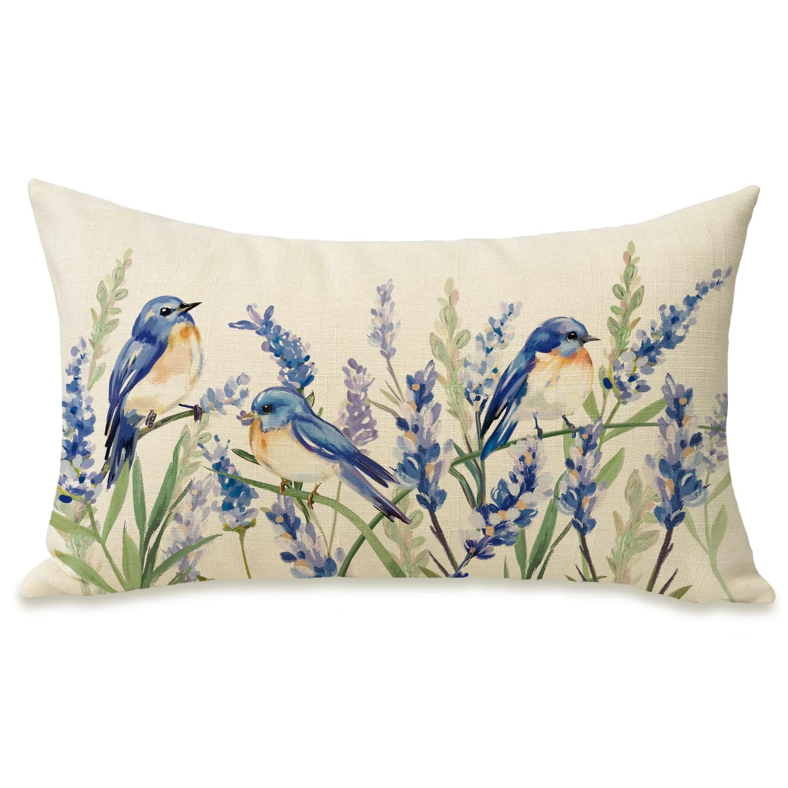 Spring Summer Bluebirds Lumbar Decorative Rectangle Pillow Cover 12 x 20, Wat...