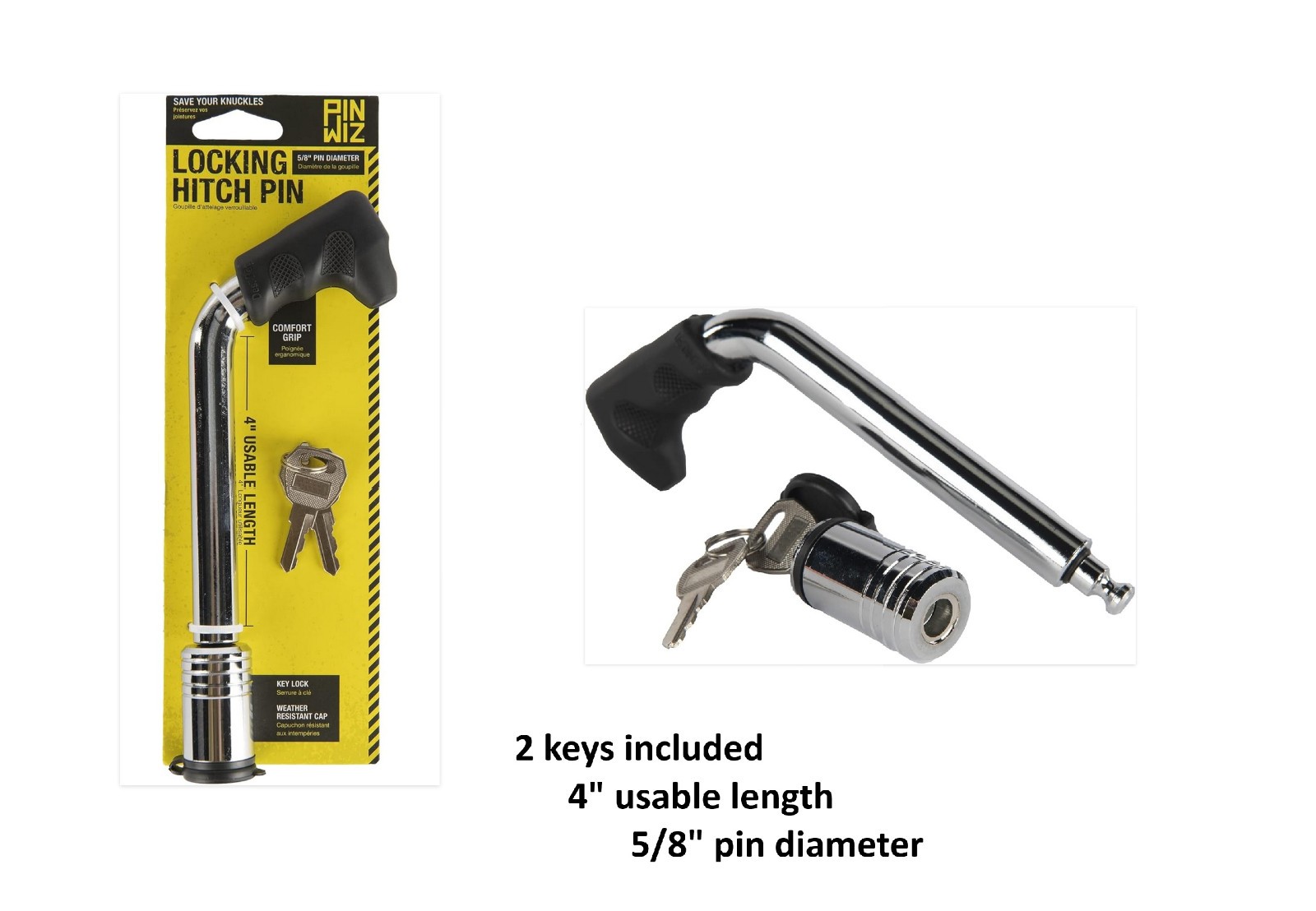 PIN WIZ - Locking Trailer Hitch Pin  / Stainless Steel  / towing & trailer lock