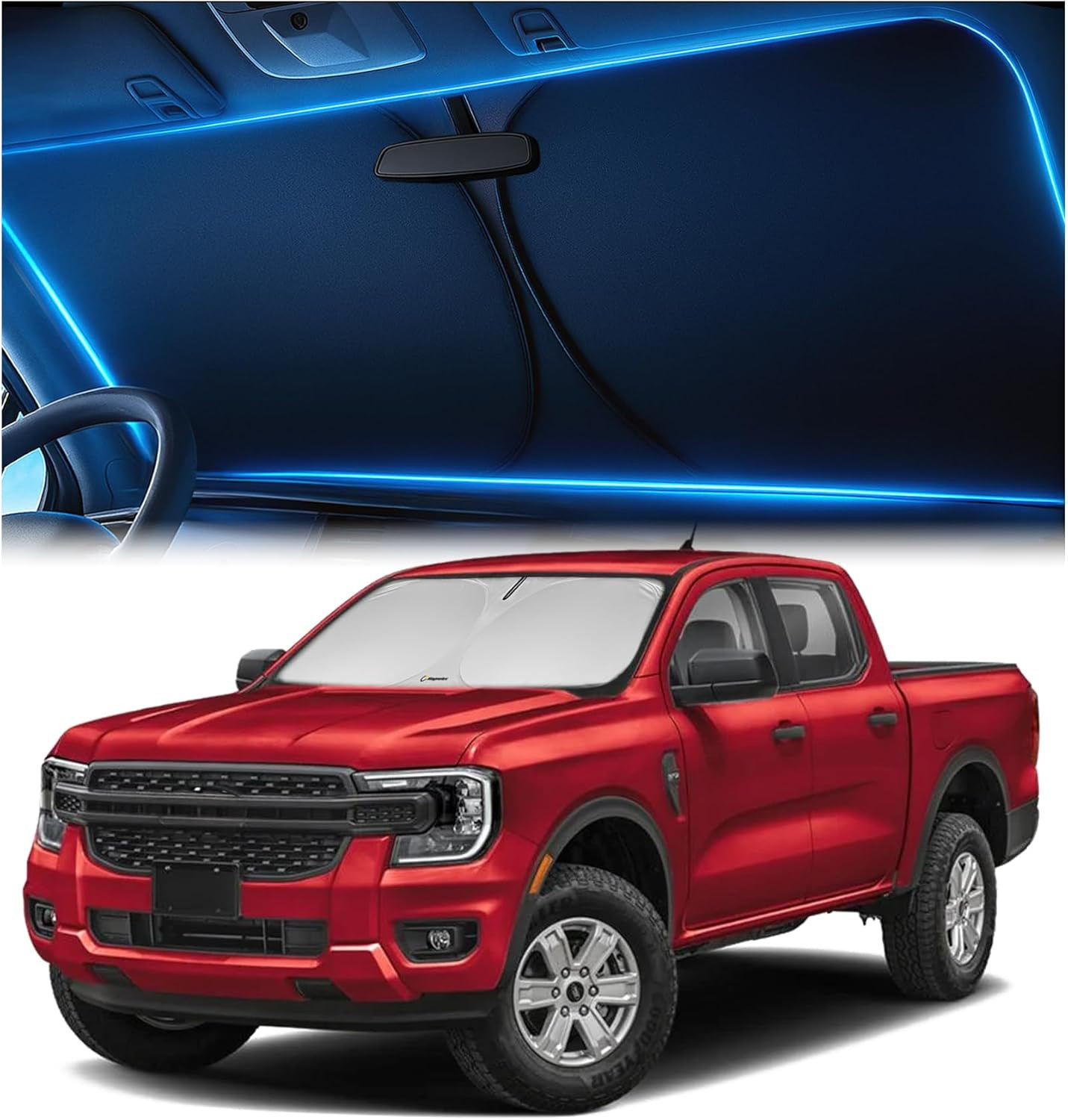 Windshield Sunshade for Ford Ranger 2019-2025 2026 – Upgraded Double-Layer Desig