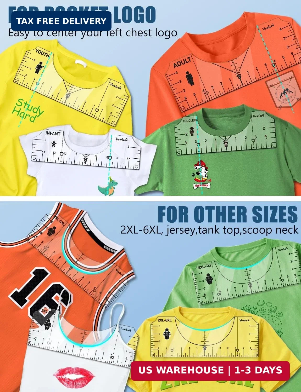 T-Shirt Ruler for Precise Alignment, Center & Left Chest Placement Tool