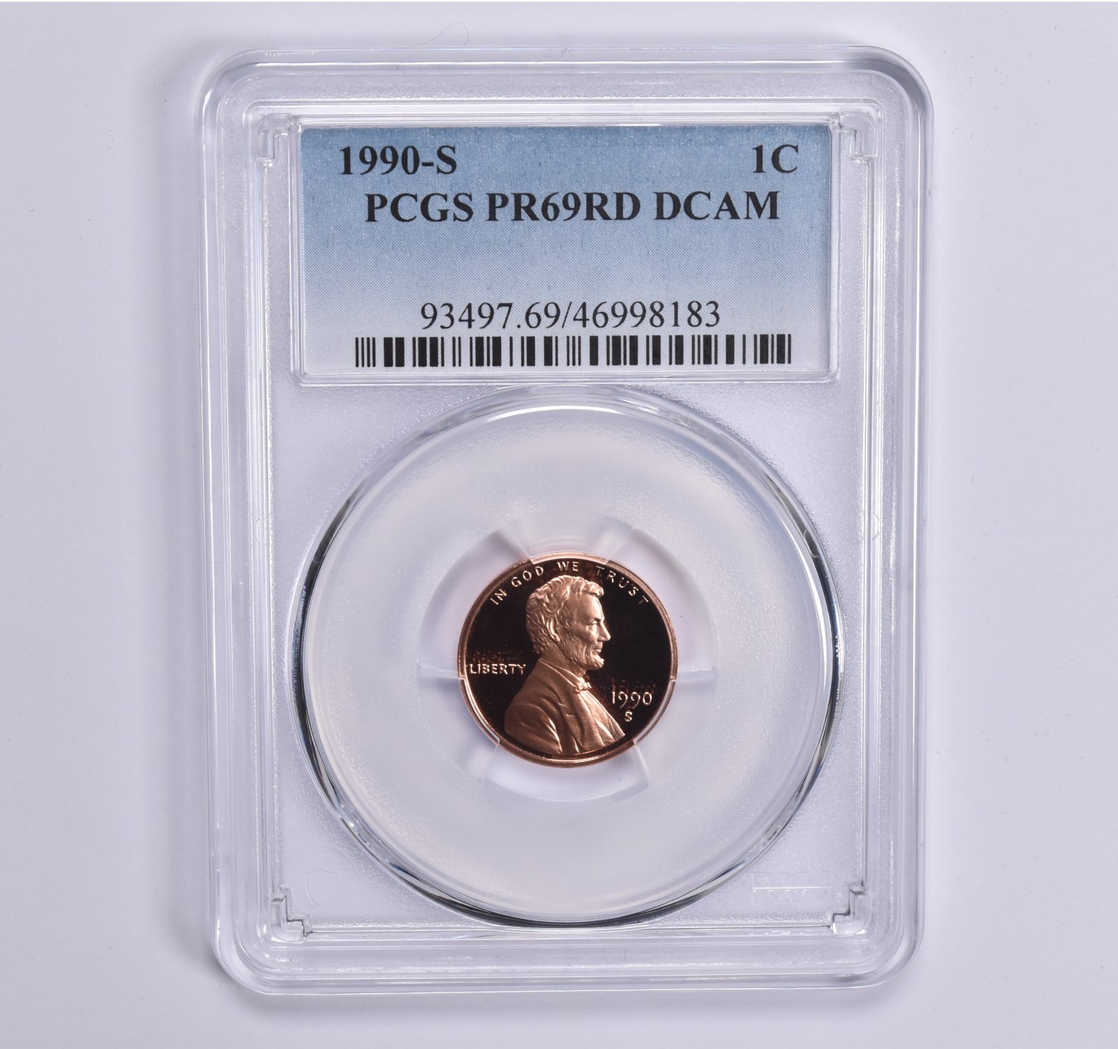 1990-S Lincoln Memorial Cent PR69 RD DCAM PCGS Blue Lbl