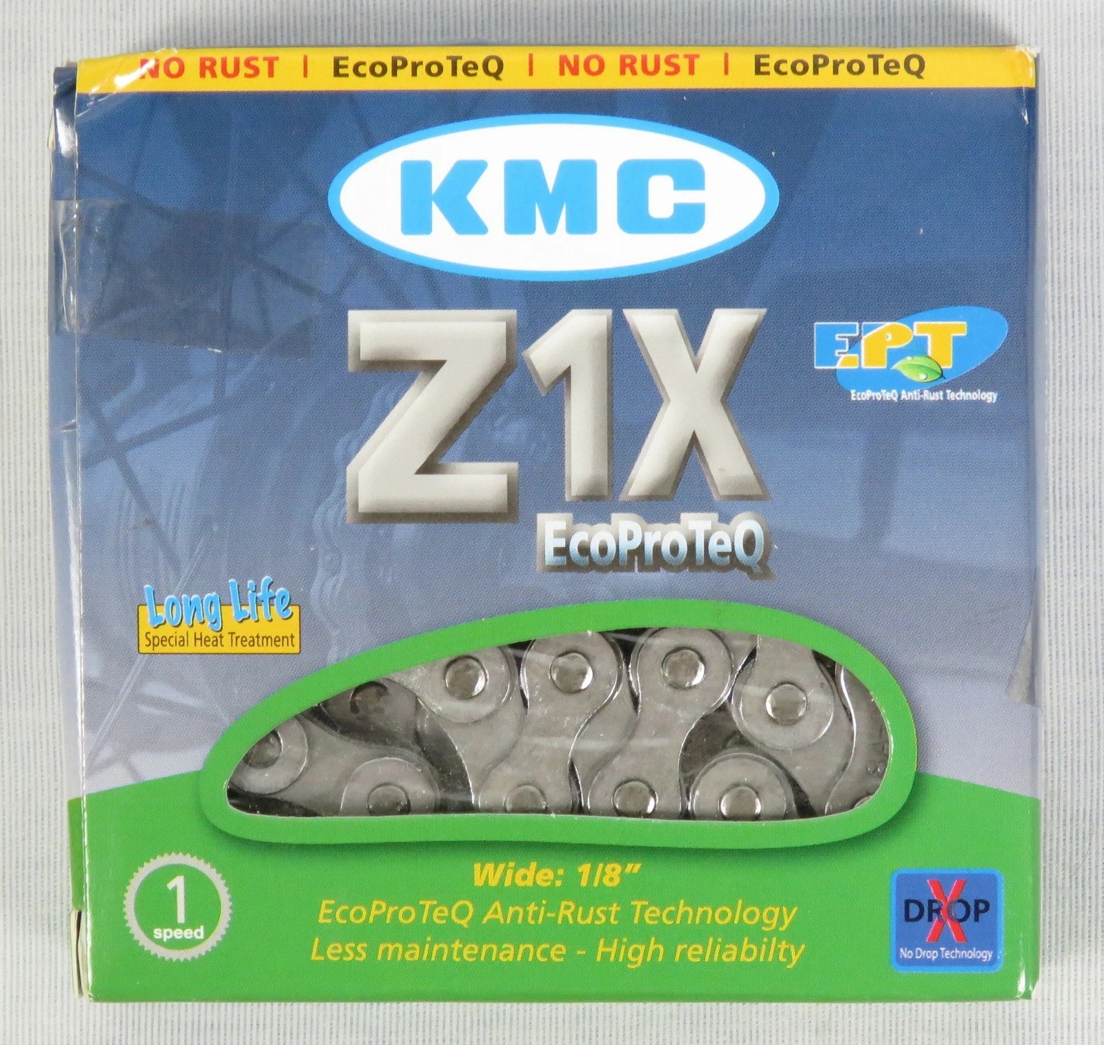 KMC Z1X 1-Speed Bicycle Bike Chain 1/2"x1/8" 112 Links 8.6mm Pin EPT No Rust NEW