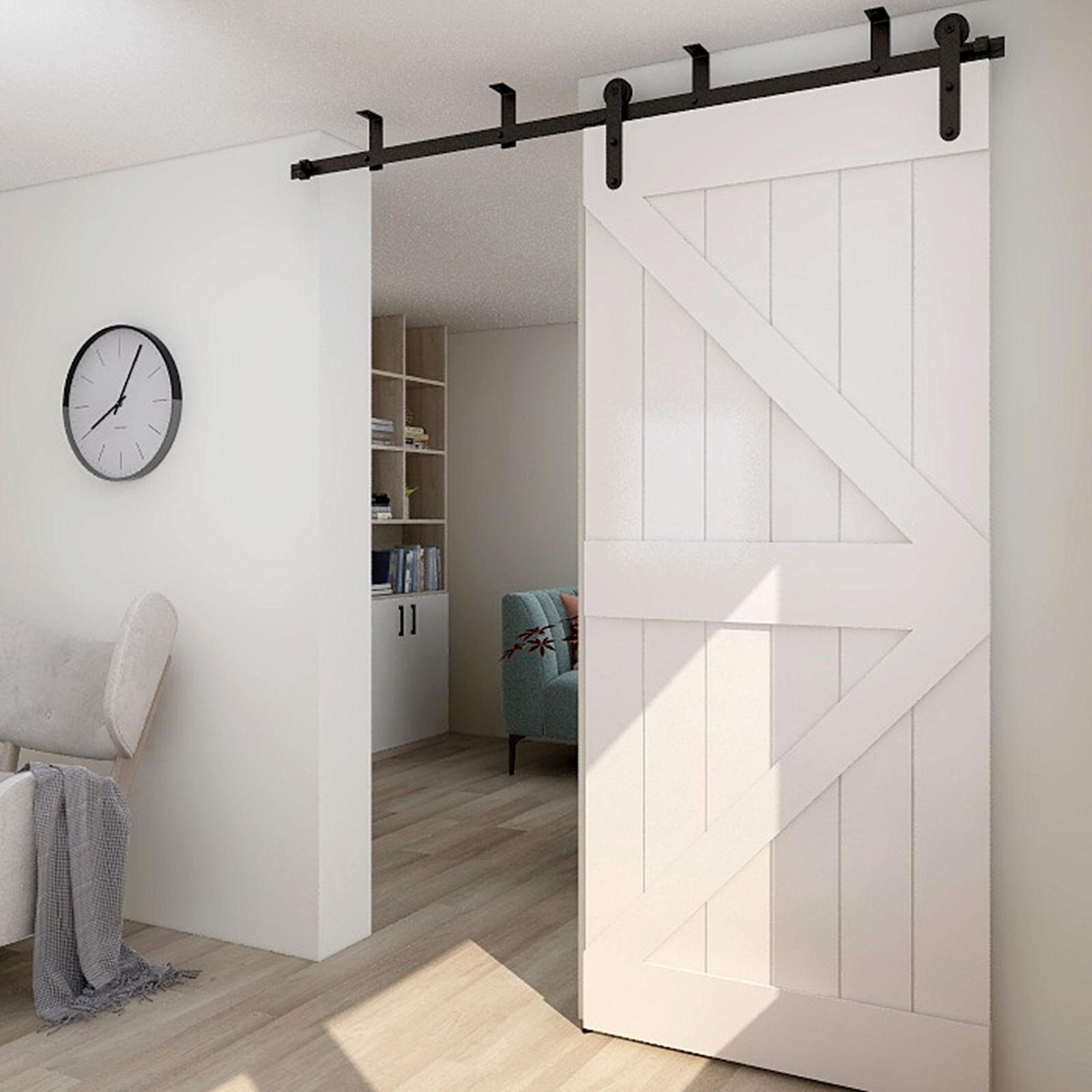 CCJH 4-20FT Ceiling Mount Sliding Barn Door Hardware Track Roller Kit Closet