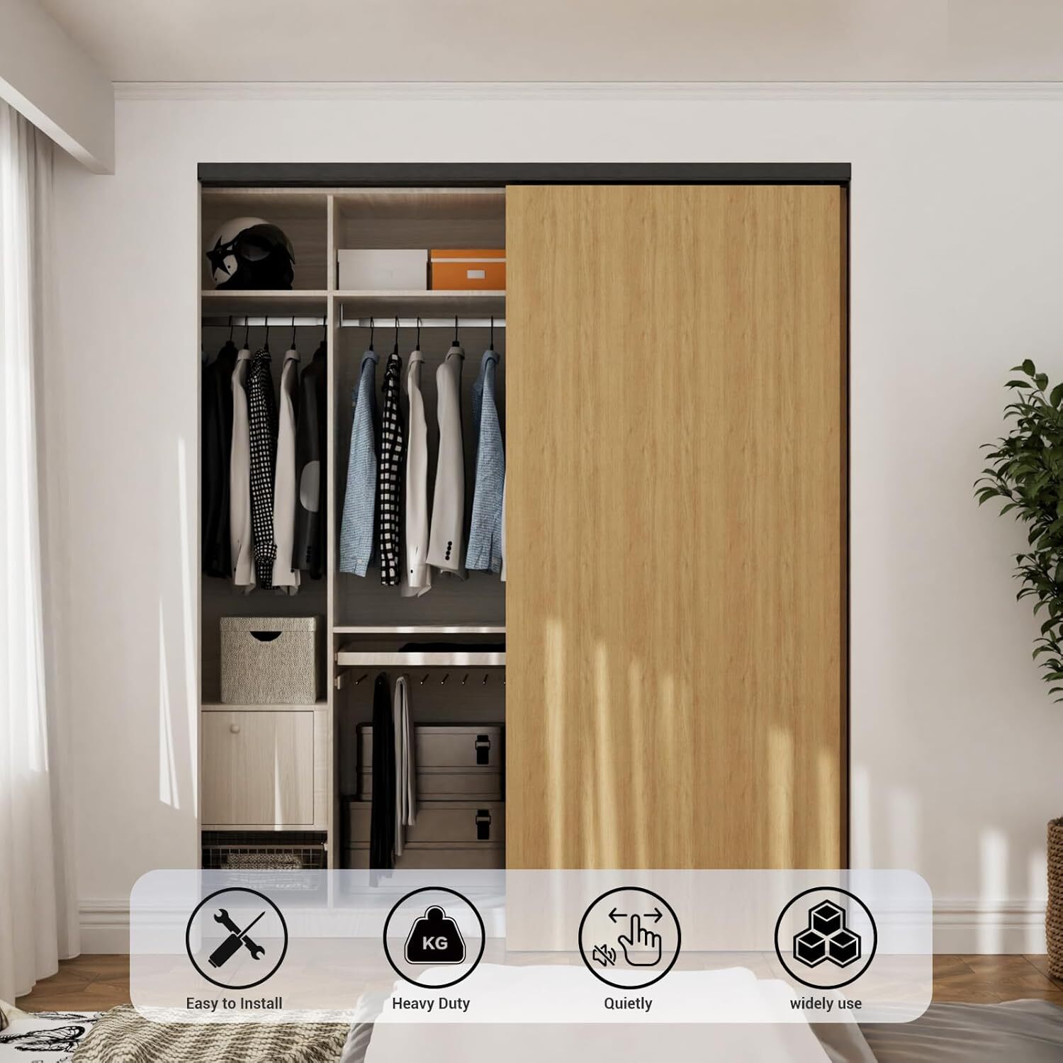 CCJH 96''  Bypass Box Rail Ceiling Hardware Sliding Closet Door Track Kit 2 door