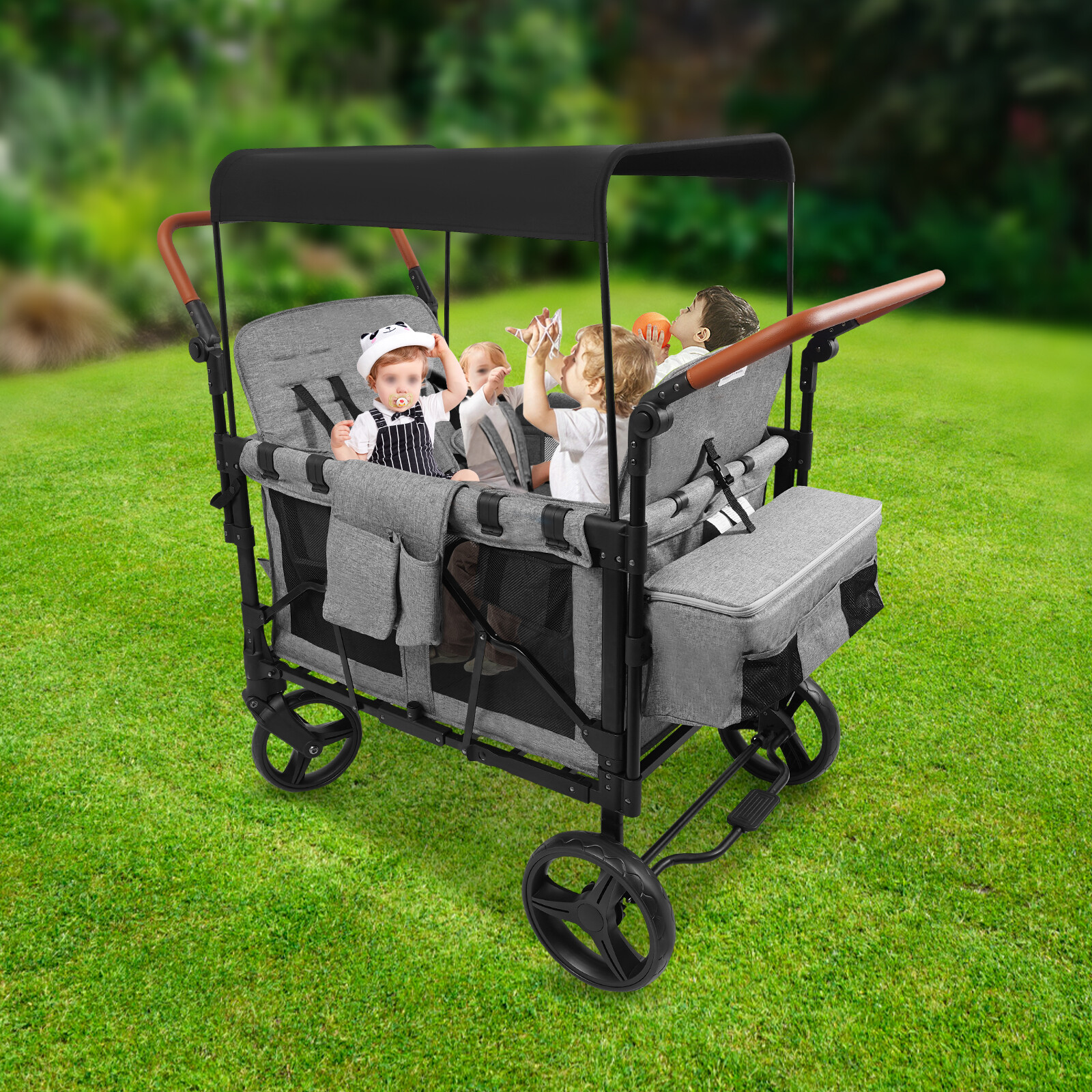 High Seat Stroller Wagon Freestand Wagon Cart Featuring Push Bar Wagon Stroller