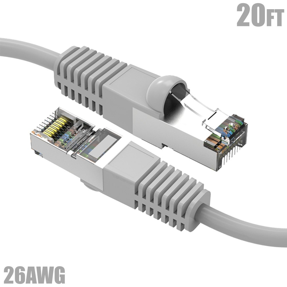 20FT Cat5E RJ45 Network LAN Ethernet FTP Shielded Patch Cable Copper Wire Gray