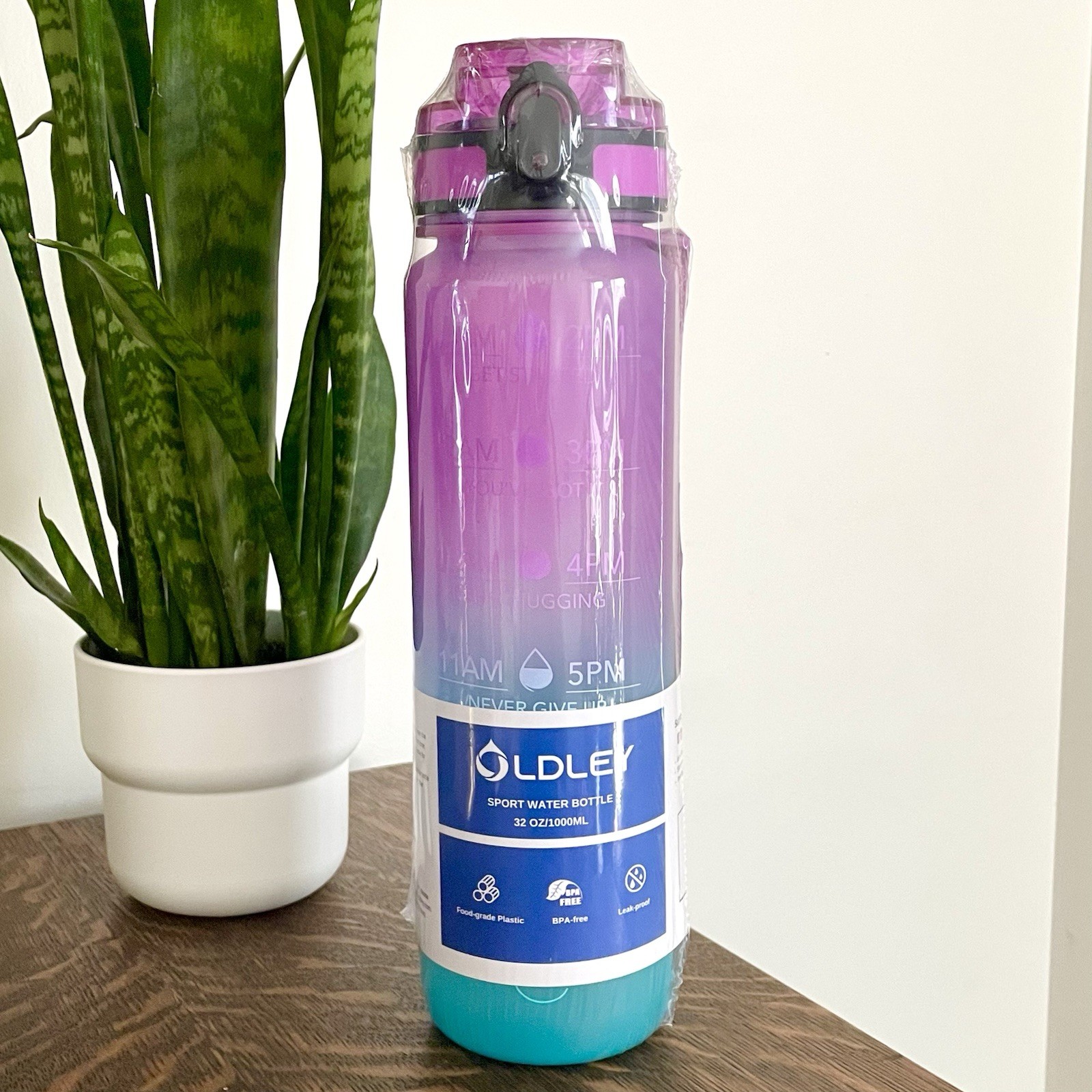 NEW! 32oz OLDLEY Motivational Water Bottle w/ Time Marker Teal/Purple FREE SHIP!