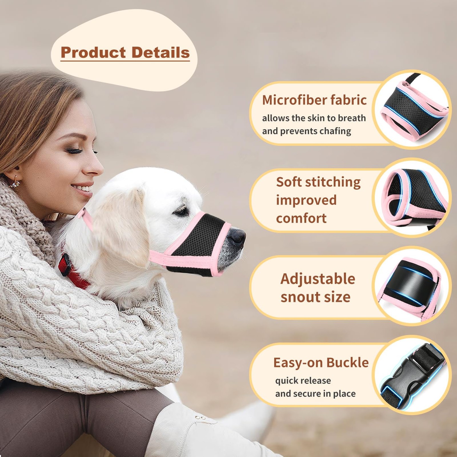 Dog Muzzle Nylon Soft Anti-Biting Barking SecureMesh Breathable Pets Muzzle f...
