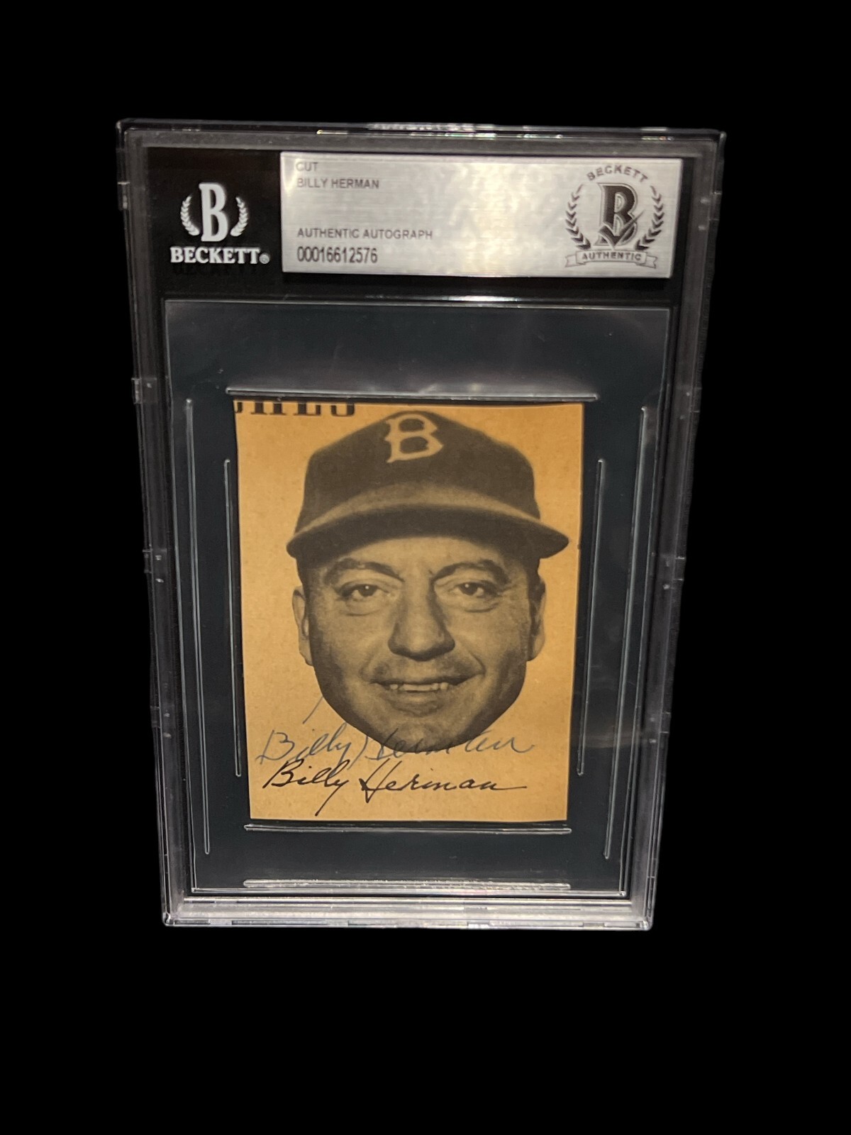 BILLY HERMAN BROOKLYN DODGERS SIGNED VINTAGE AUTOGRAPH 3X4 CUT BECKETT BAS COA