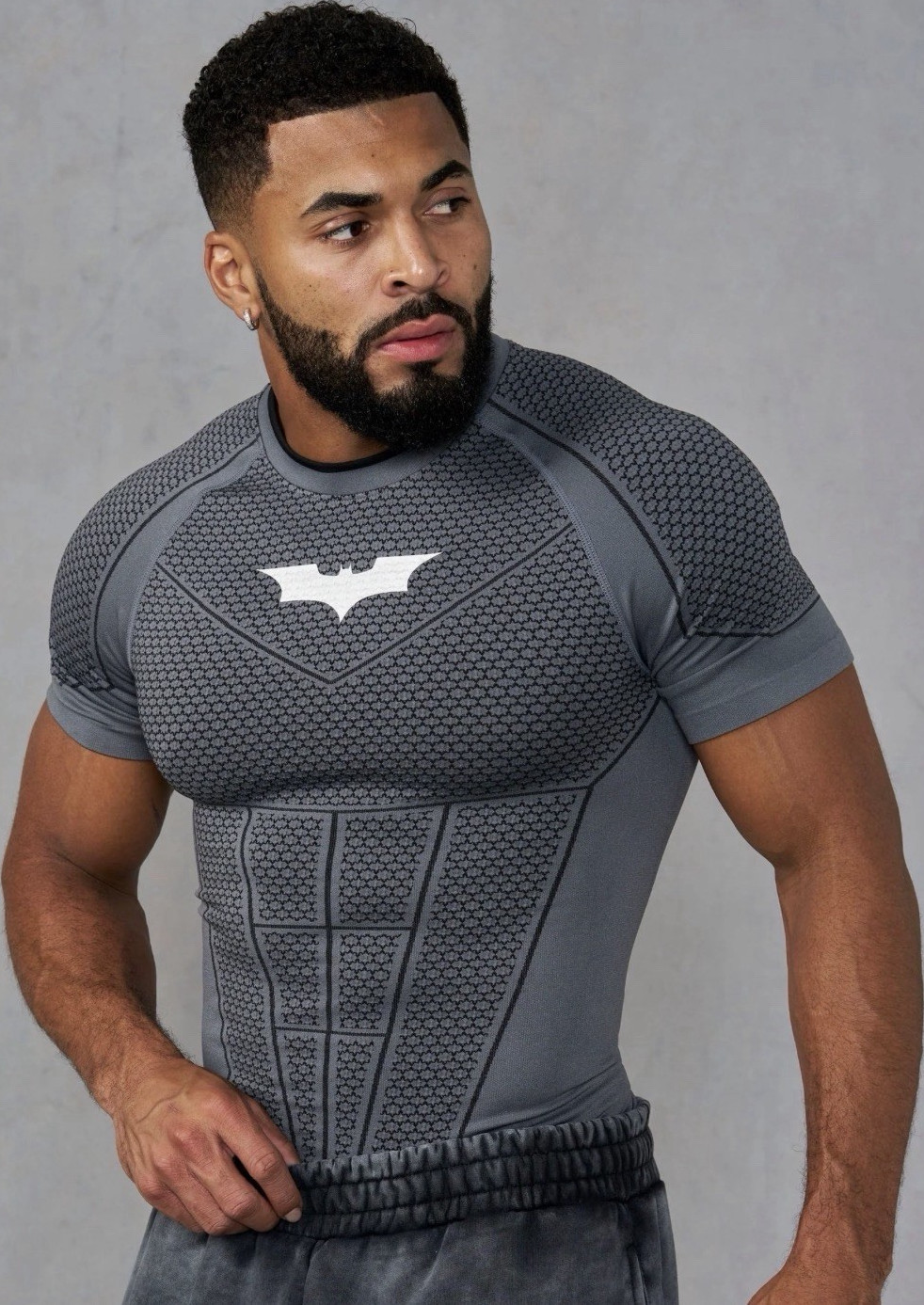 YOUNGLA Batman Compression Shirt Men's Gray Short Sleeve Base Layer Top