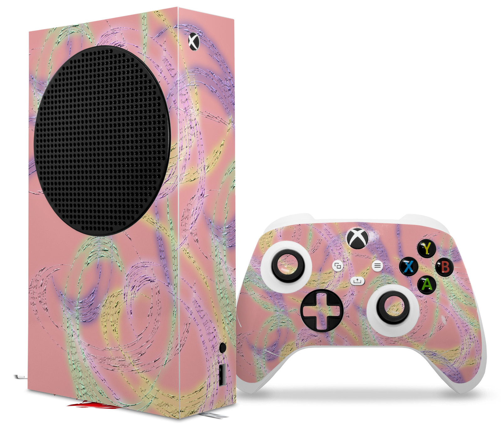 Skin Wrap for XBOX Series S Console Controller Neon Swoosh on Pink