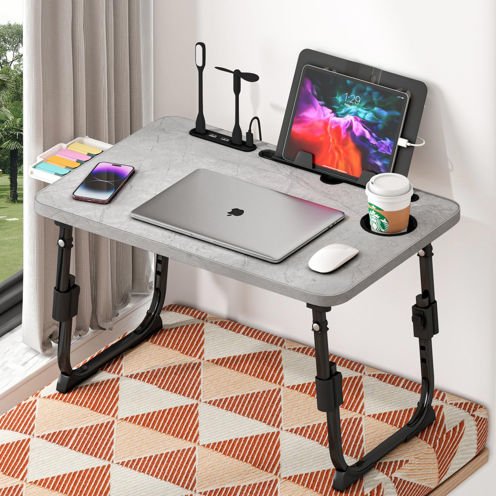 Laptop Desk for Bed Height Adjustable Lap Table USB Storage Drawer Black Tray
