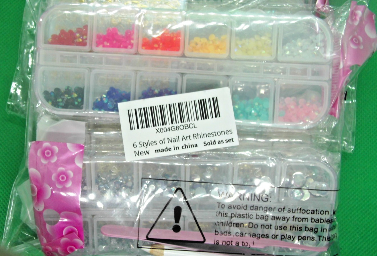 Nail Art Rhinestone Kit - 6 Boxes Plus Tools & Stickers #x004gb80bcl - See Below