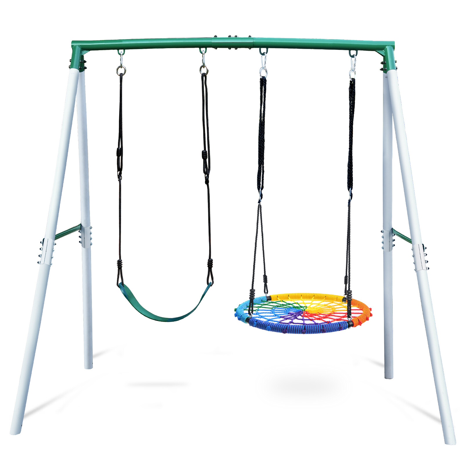 500lbs Metal Swing Set for Kids Adult Backyard with 2 Swings Heavy Duty A-Frame