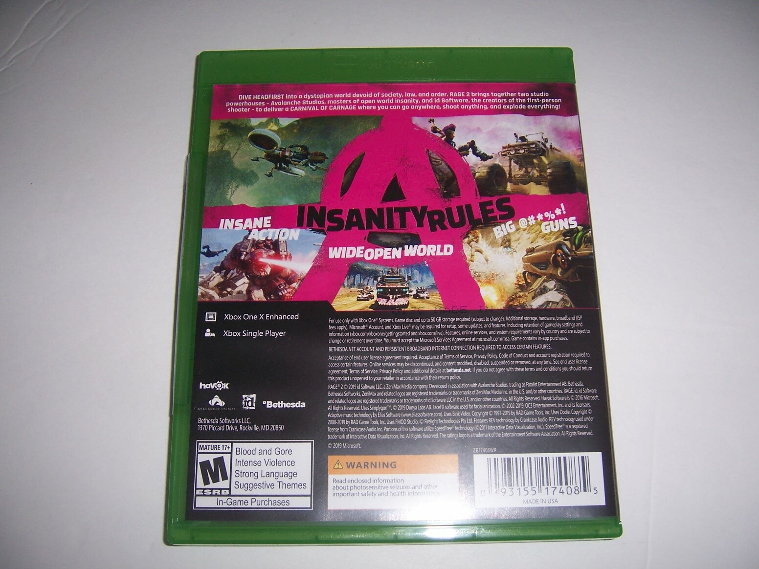 Replacement Original Box Case Xbox One XB1 for RAGE 2 TWO *NO DISC*