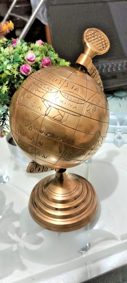Antique 5" Brass World Map Sphere Full Brass Globe Table Top Home Decor GIFT