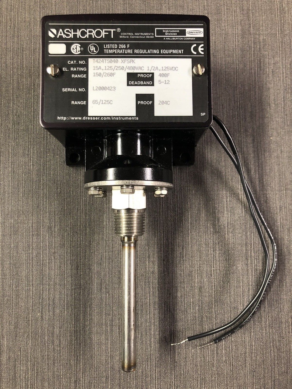 Ashcroft T424TS040 XFSPK Temperature Switch 150 to 260F 4" Bulb Pilot Light