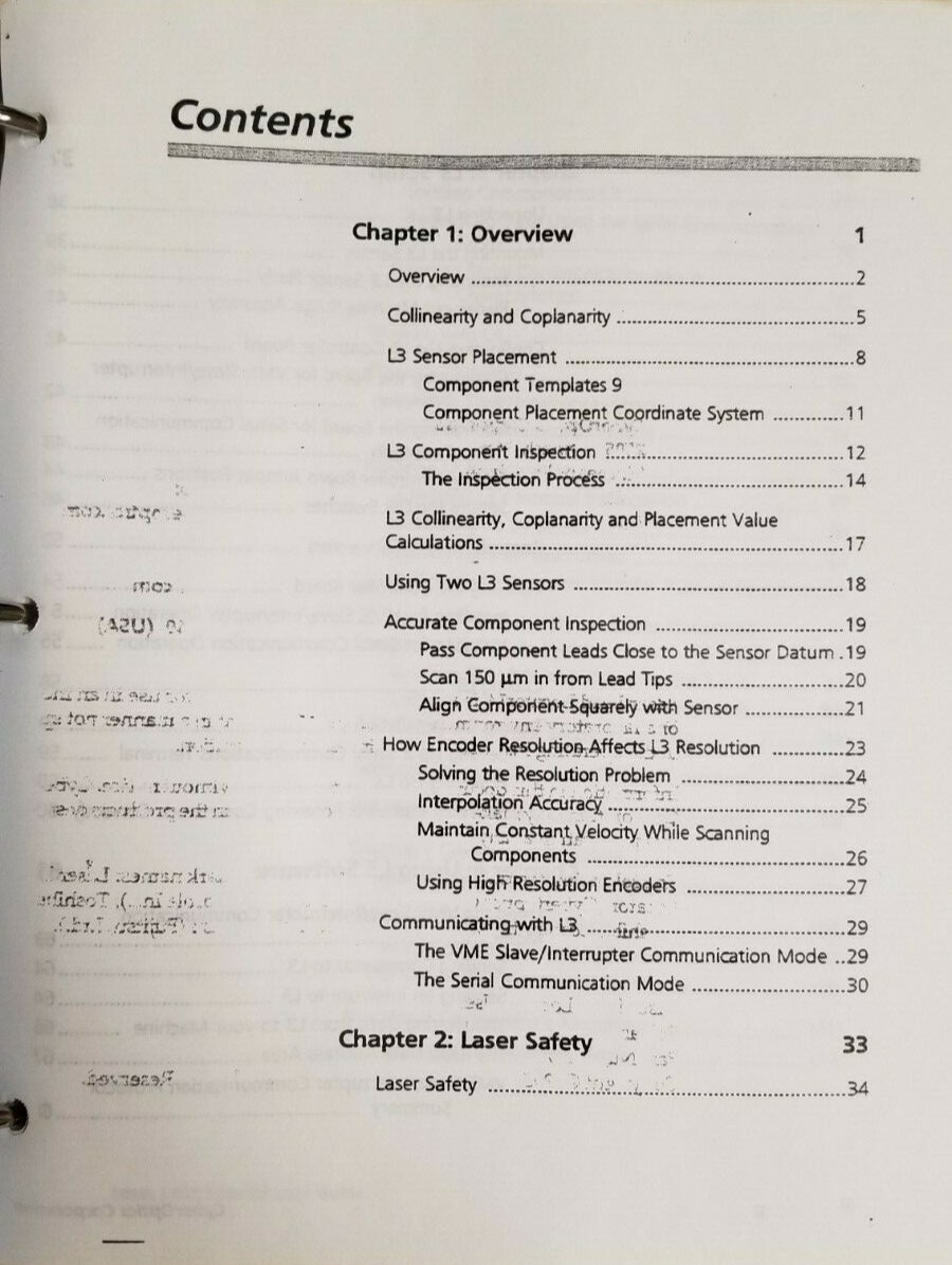 Panasonic Panasert Cyber Optics Laser Lead Locator Users Guide Binder