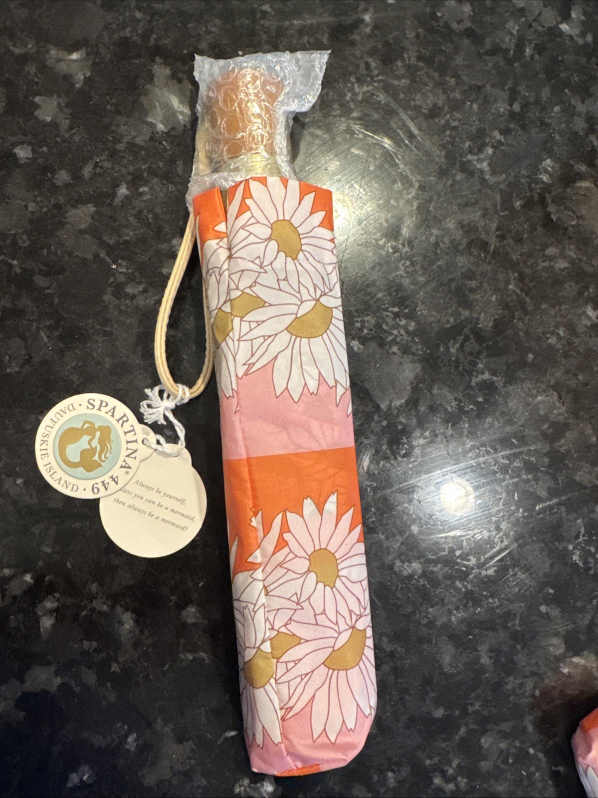 Spartina 449 Daisy Stripe Travel Umbrella 38" Open Width NWT