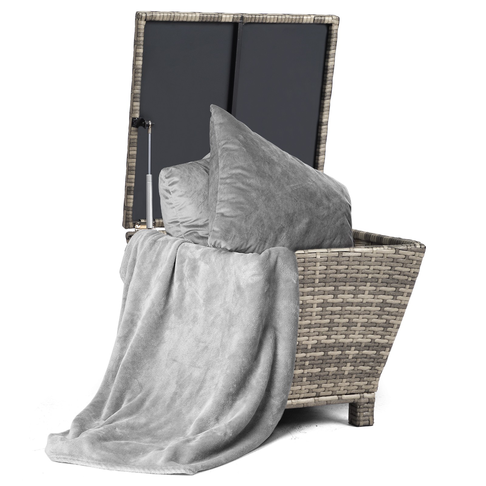 Outdoor PE Wicker Side Table with Storage, Small Patio Storage Bin
