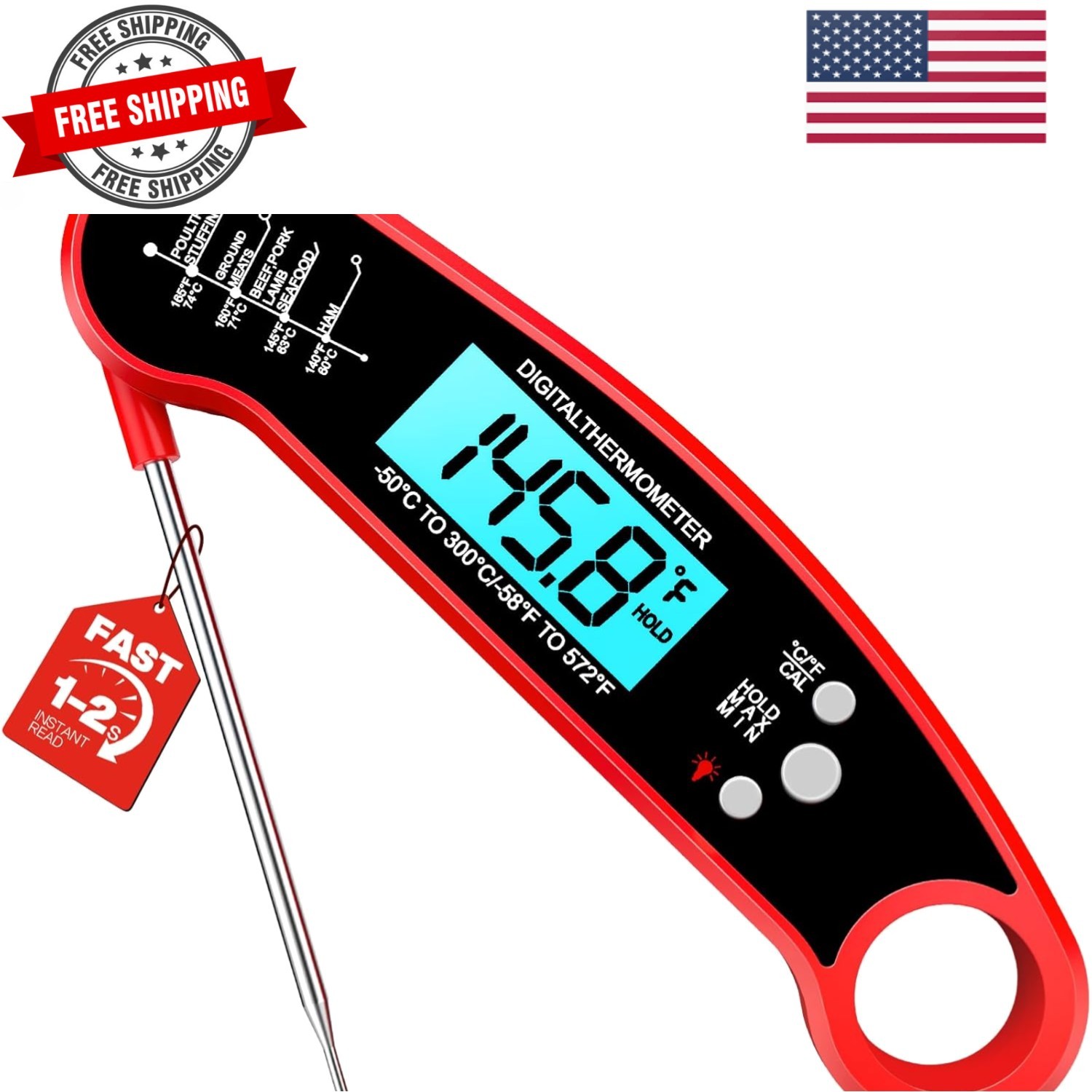Meat Thermometer Digital – Instant Read Food Thermometer for Grilling, BBQ, A...